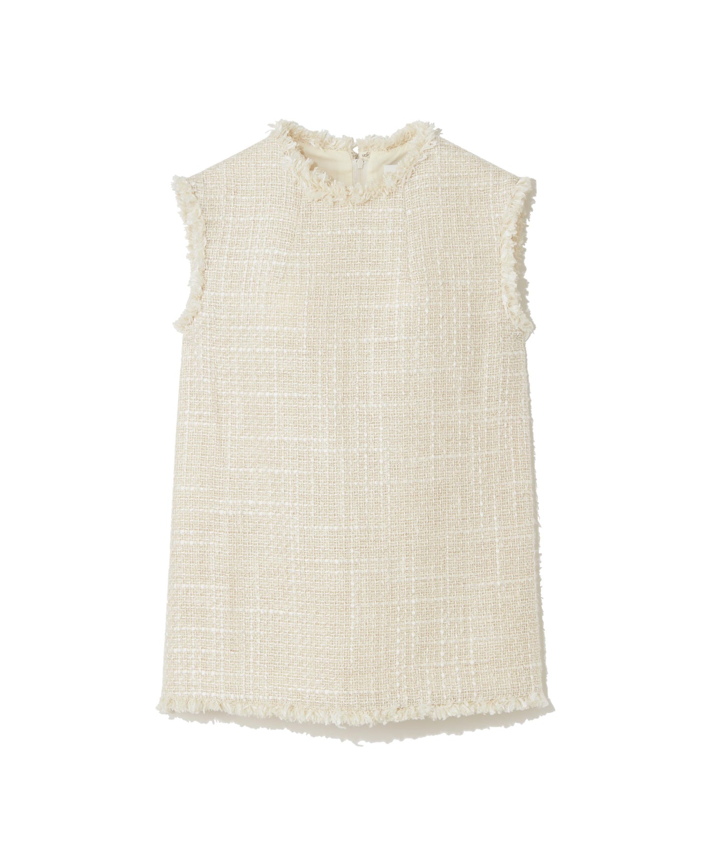 SILK LINEN TWEED / FRINGE CREWNECK TOP