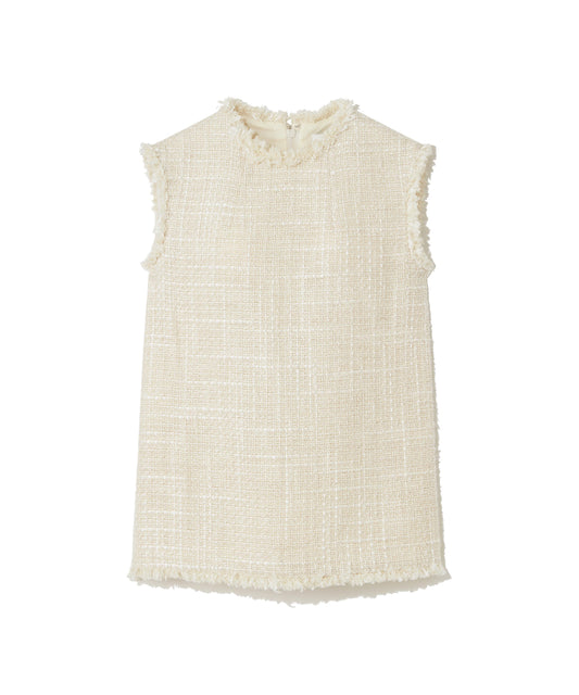 SILK LINEN TWEED / FRINGE CREWNECK TOP