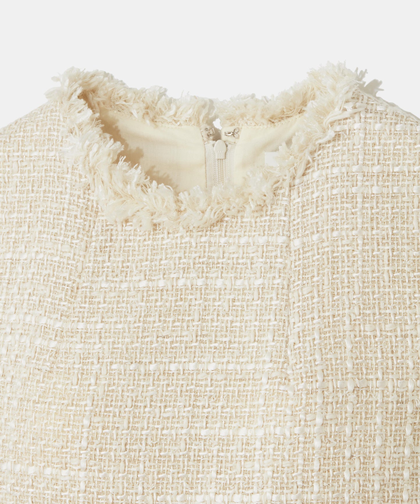 SILK LINEN TWEED / FRINGE CREWNECK TOP