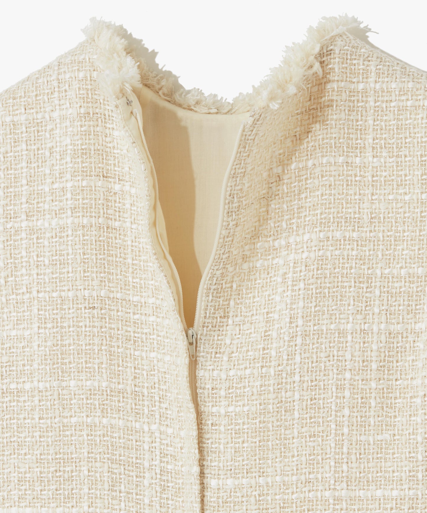 SILK LINEN TWEED / FRINGE CREWNECK TOP