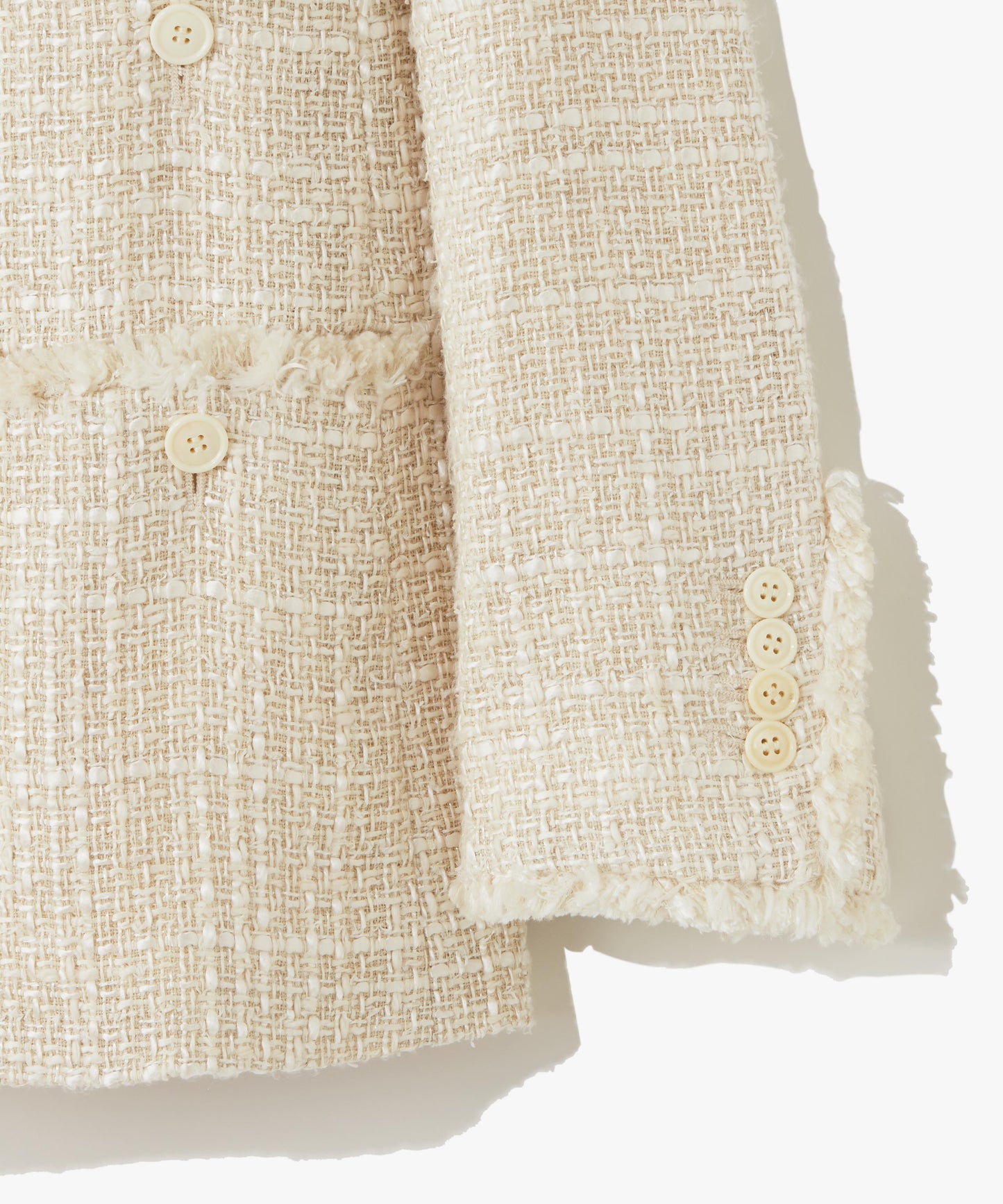 SILK LINEN TWEED / FRINGE NO COLLAR JACKET
