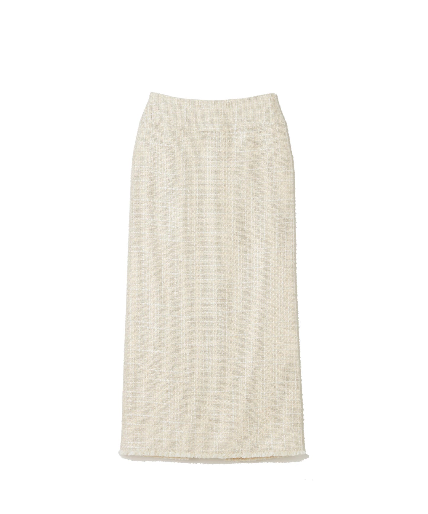 SILK LINEN TWEED / FRINGE STRAIGHT SKIRT