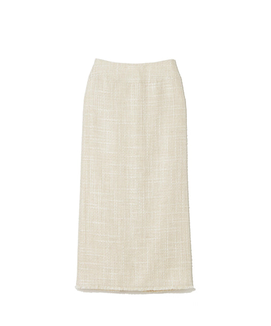 SILK LINEN TWEED / FRINGE STRAIGHT SKIRT