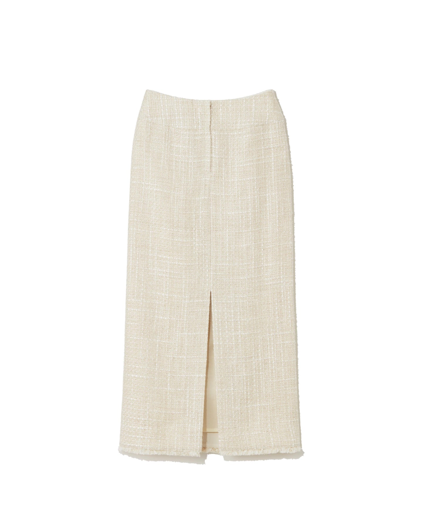 SILK LINEN TWEED / FRINGE STRAIGHT SKIRT