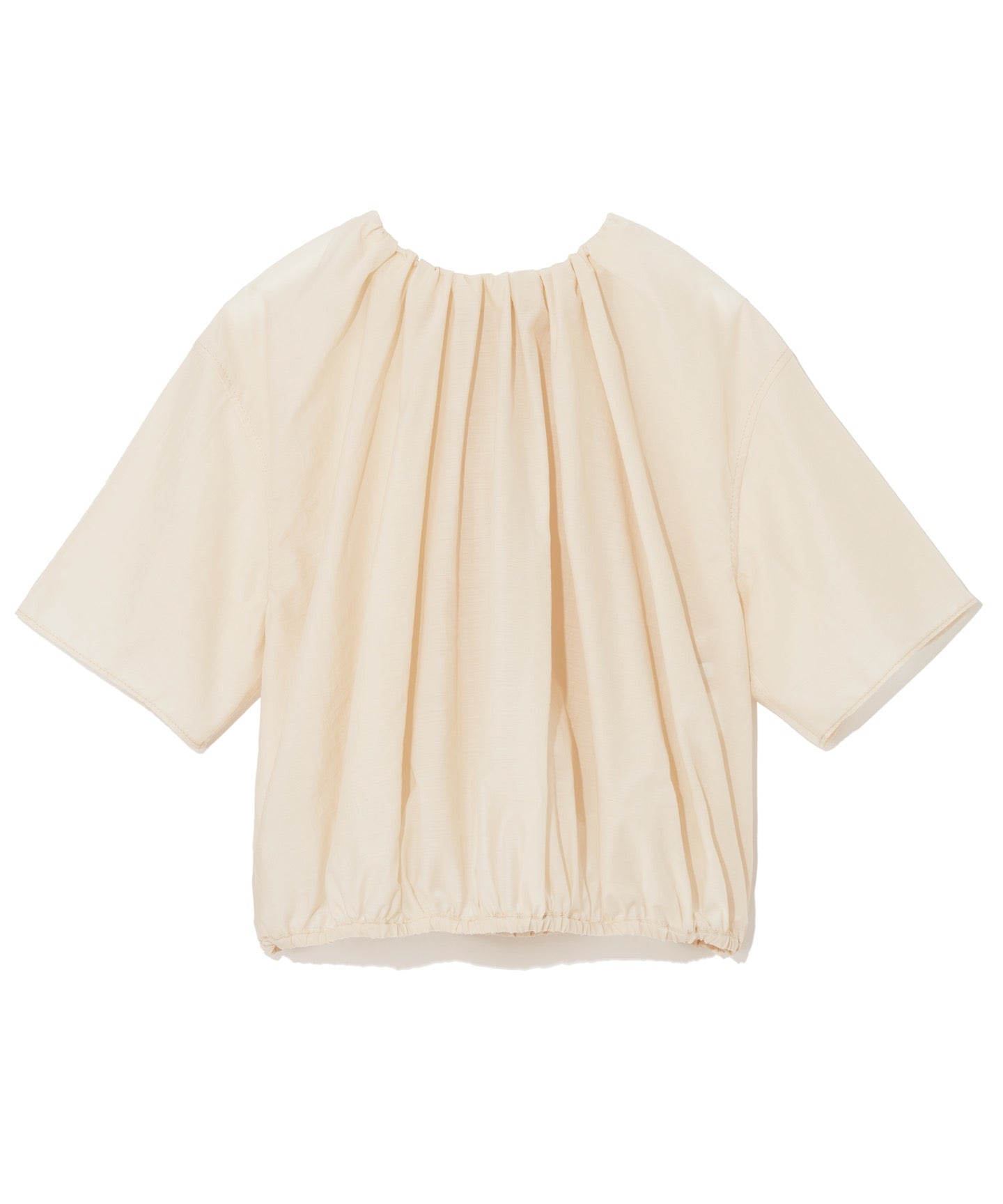 WOOL NYLON POPLIN / GATHER HALFSLEEVE BLOUSE