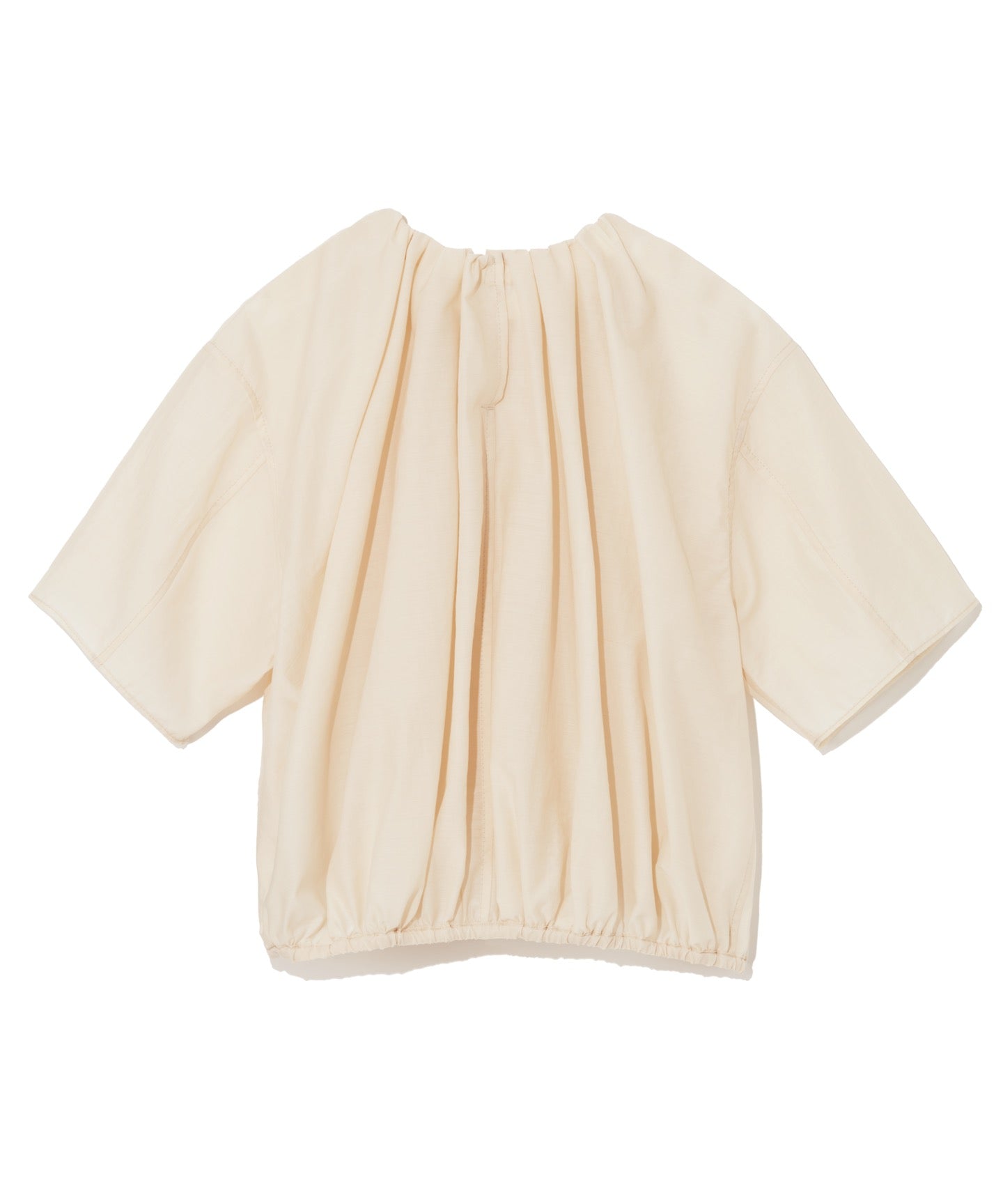 WOOL NYLON POPLIN / GATHER HALFSLEEVE BLOUSE