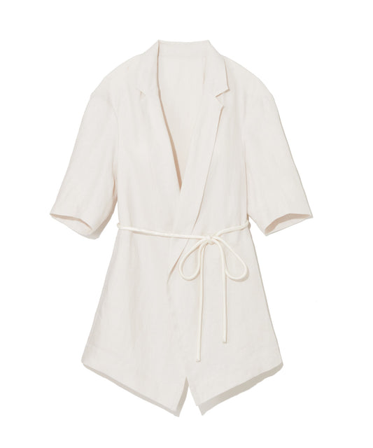 LINEN HERRINGBONE / DRAPEFRONT HALFSLEEVE JACKET