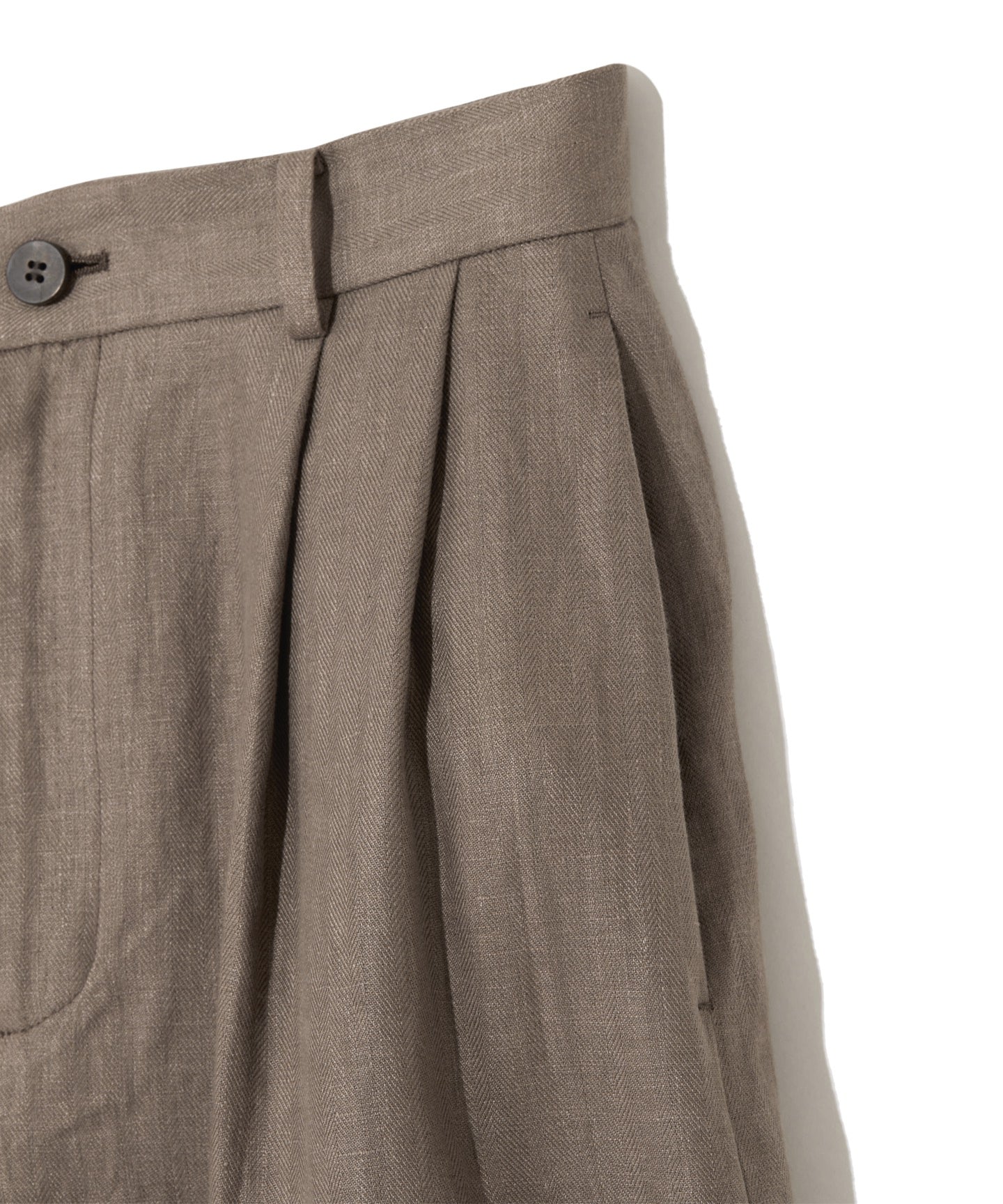 LINEN HERRINGBONE / DOUBLE PLEATED TSUTSUMU PANTS