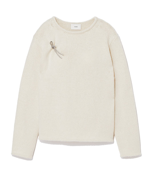 LUXE CASHMERE / BOAT NECK LS with BROOCH