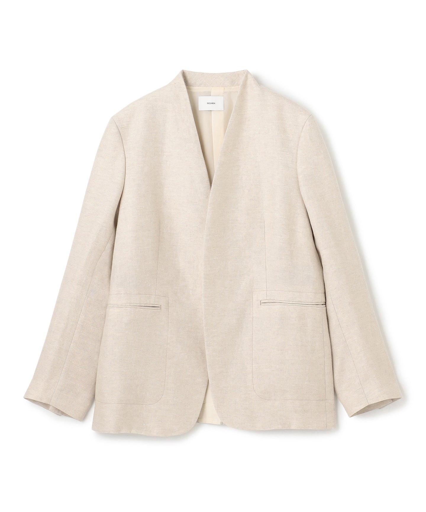 LINEN DOUBLE CLOTH / OVERSIZED NO COLLAR JACKET