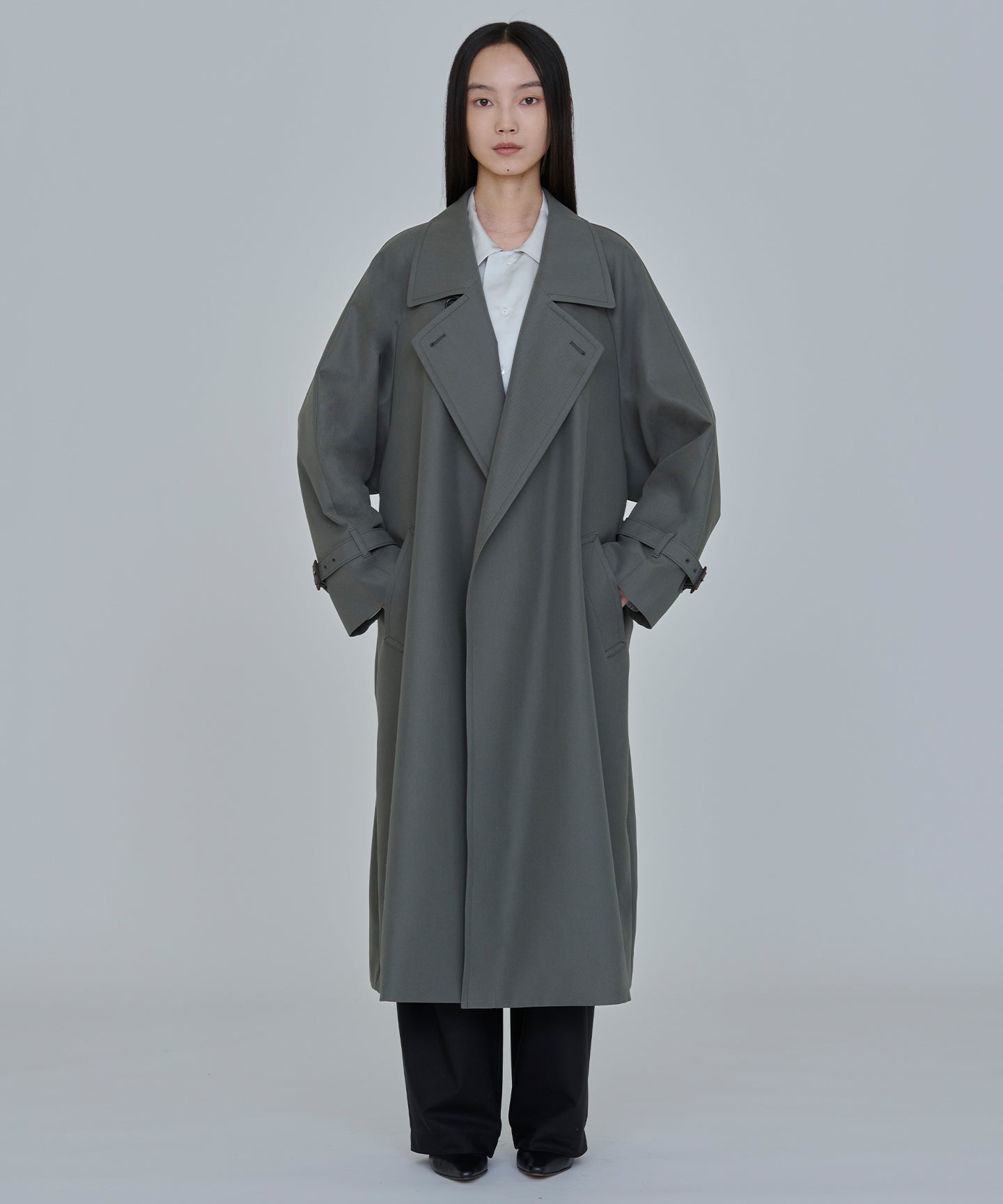 COTTON POLYESTER GABARDINE / WRAP MINIMAL TRENCH COAT