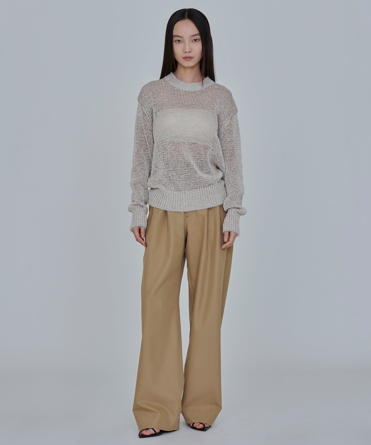 COTTON POLYESTER GABARDINE / DOUBLE PLEATED TSUTSUMU PANTS