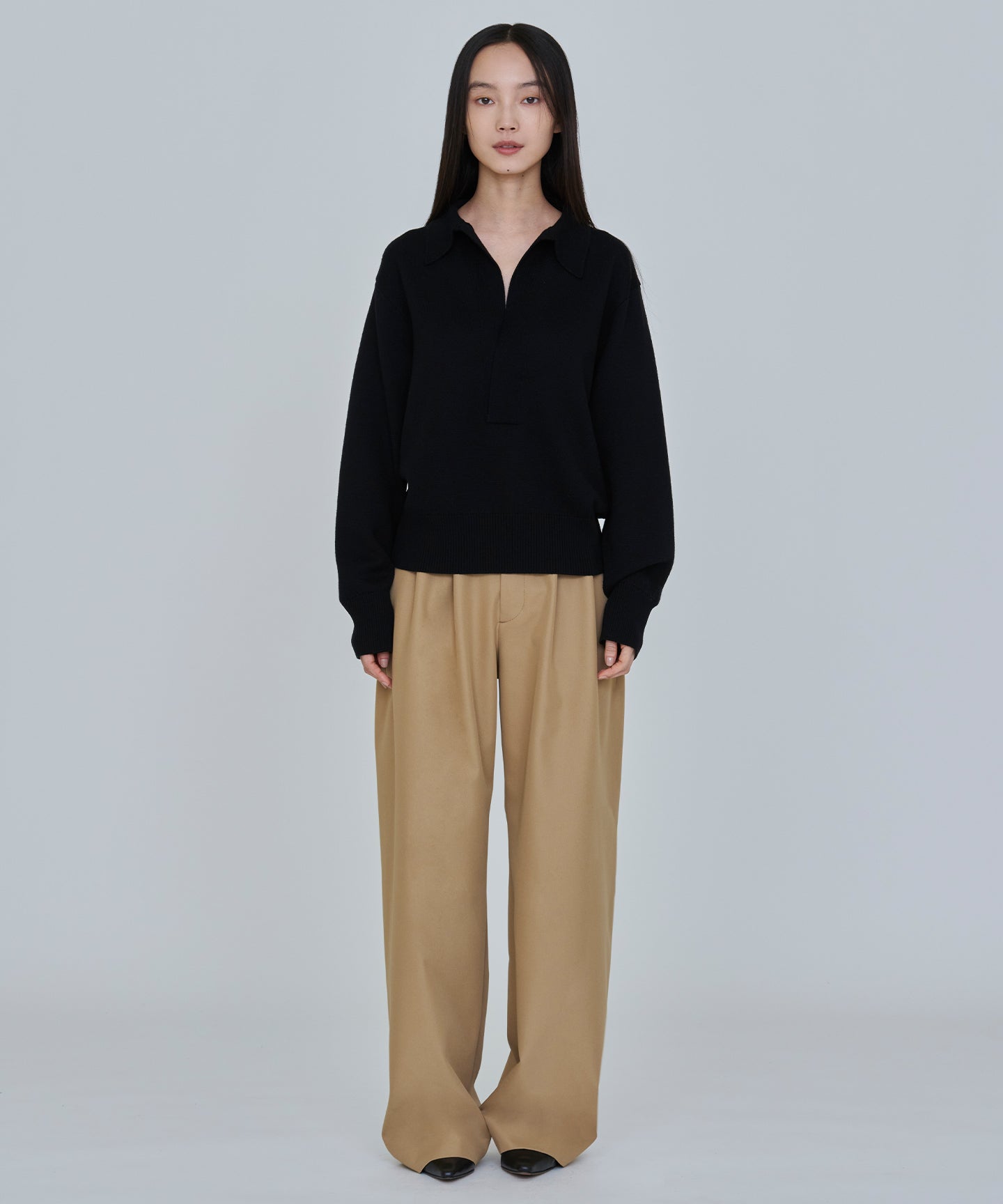 COTTON POLYESTER GABARDINE / DOUBLE PLEATED TSUTSUMU PANTS