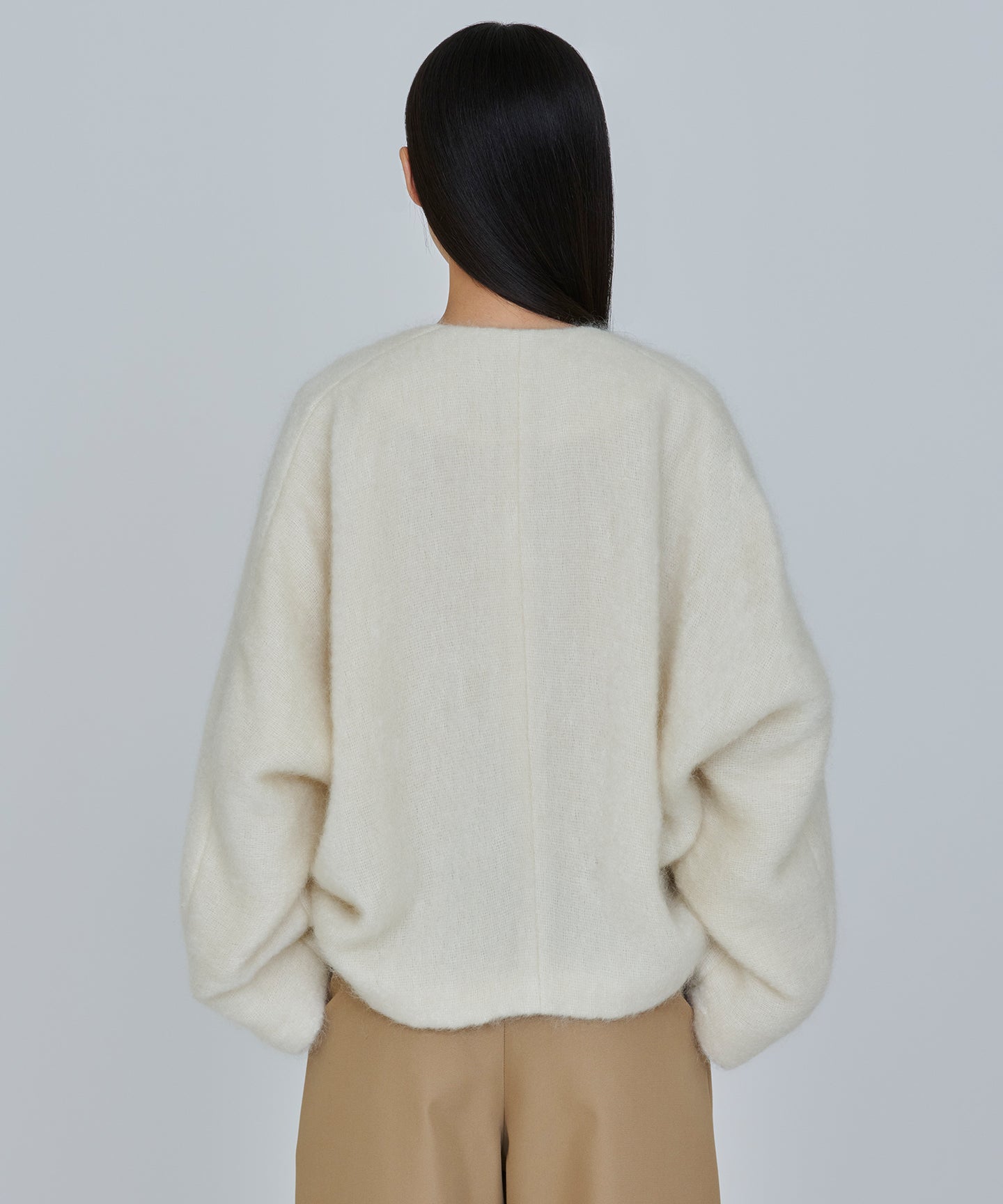 WOOL MOHAIR / NO COLLAR JACKET with STOLE and BROOCH