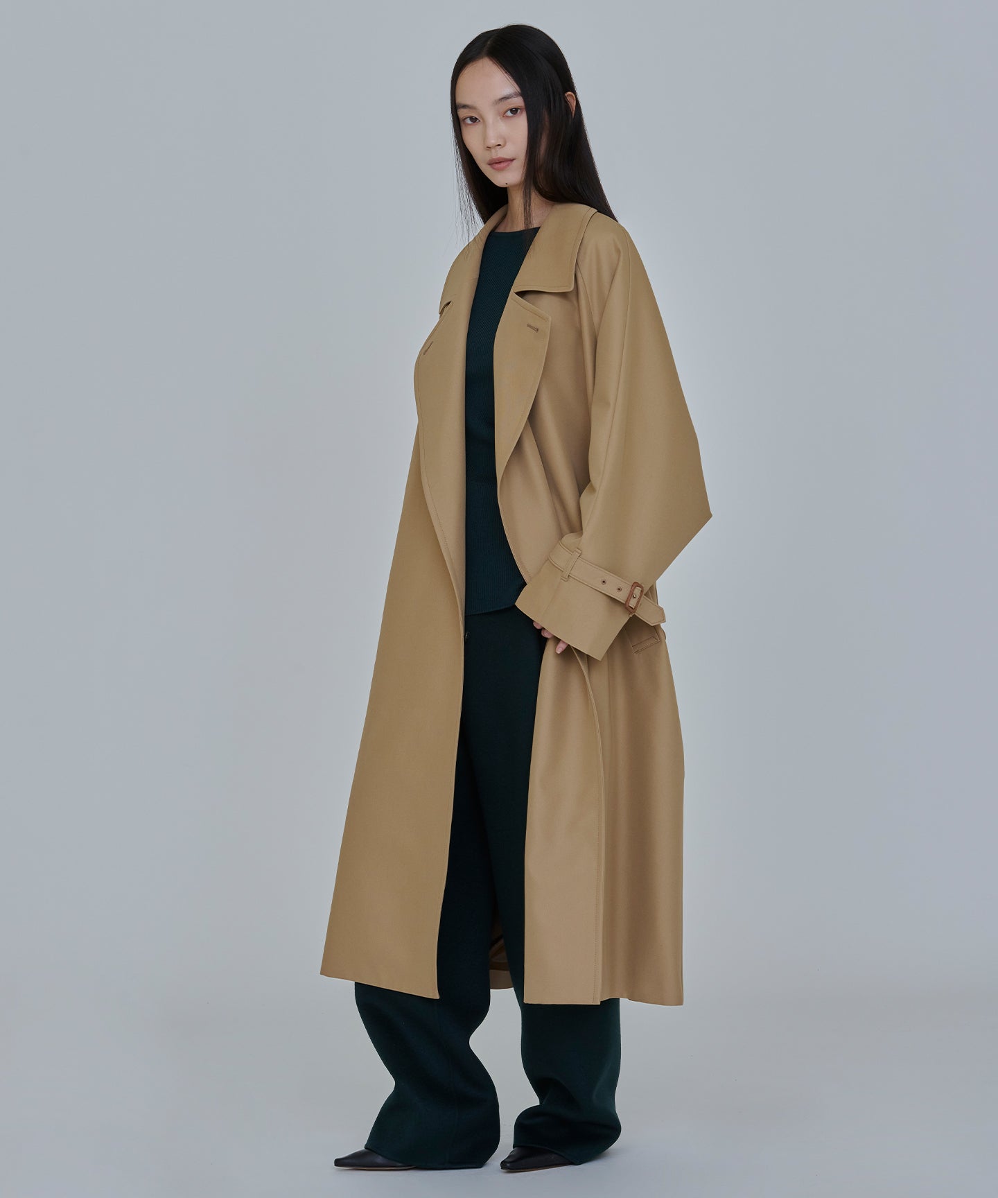 COTTON POLYESTER GABARDINE / WRAP MINIMAL TRENCH COAT