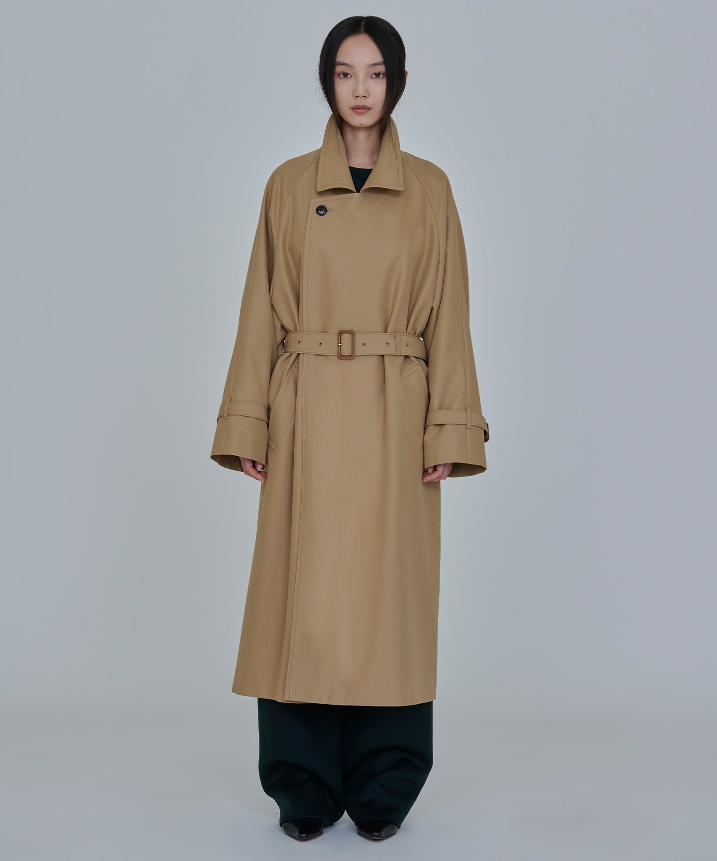 COTTON POLYESTER GABARDINE / WRAP MINIMAL TRENCH COAT