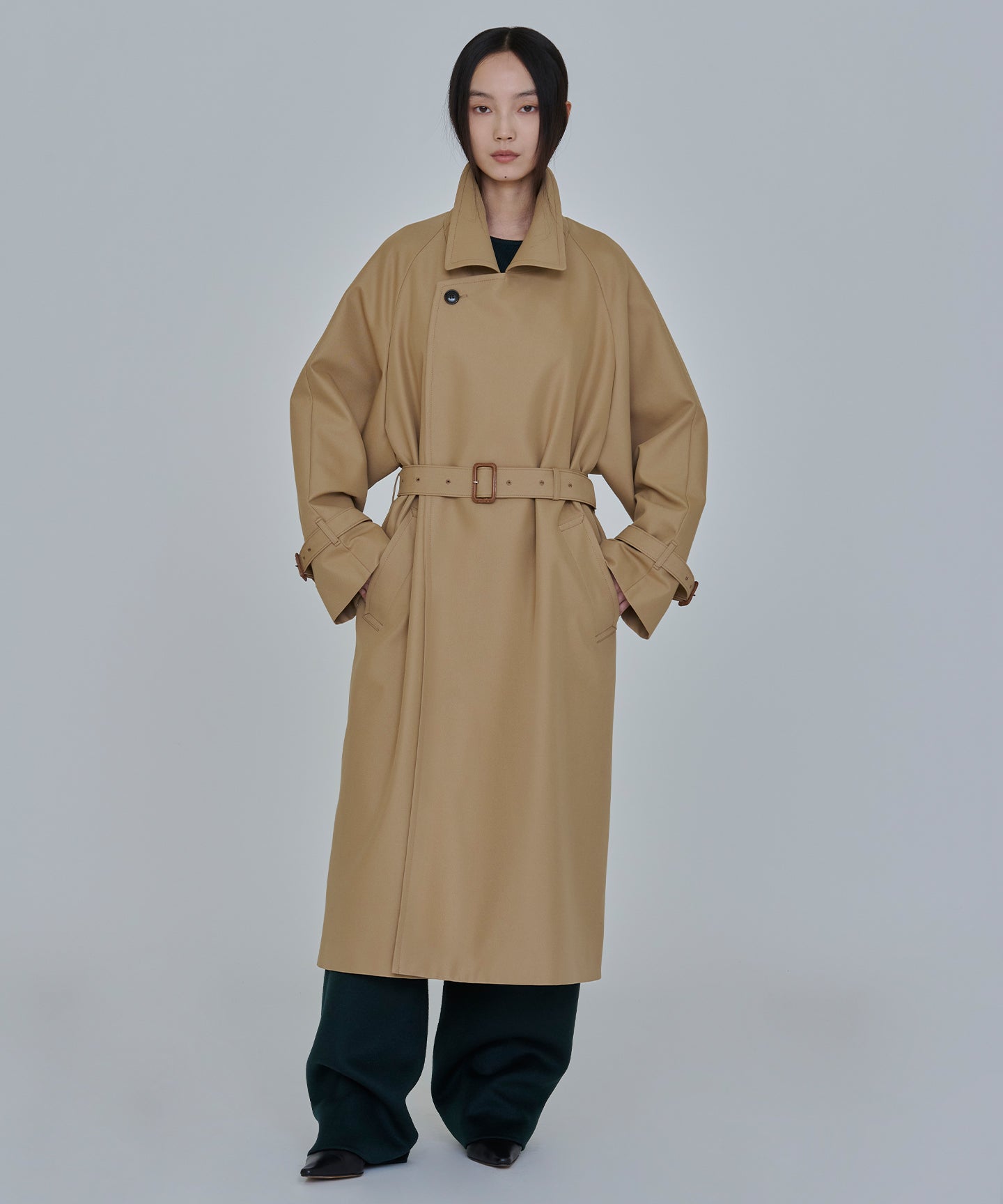 COTTON POLYESTER GABARDINE / WRAP MINIMAL TRENCH COAT