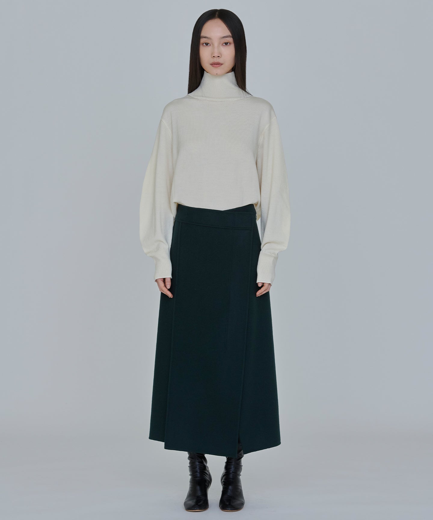 WOOL CASHMERE REVER / STRAIGHT CUT SKIRT