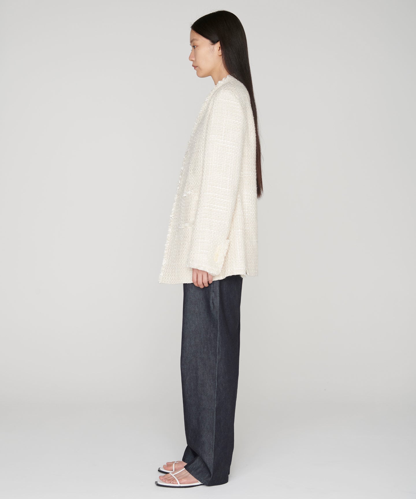 SILK LINEN TWEED / FRINGE CREWNECK TOP