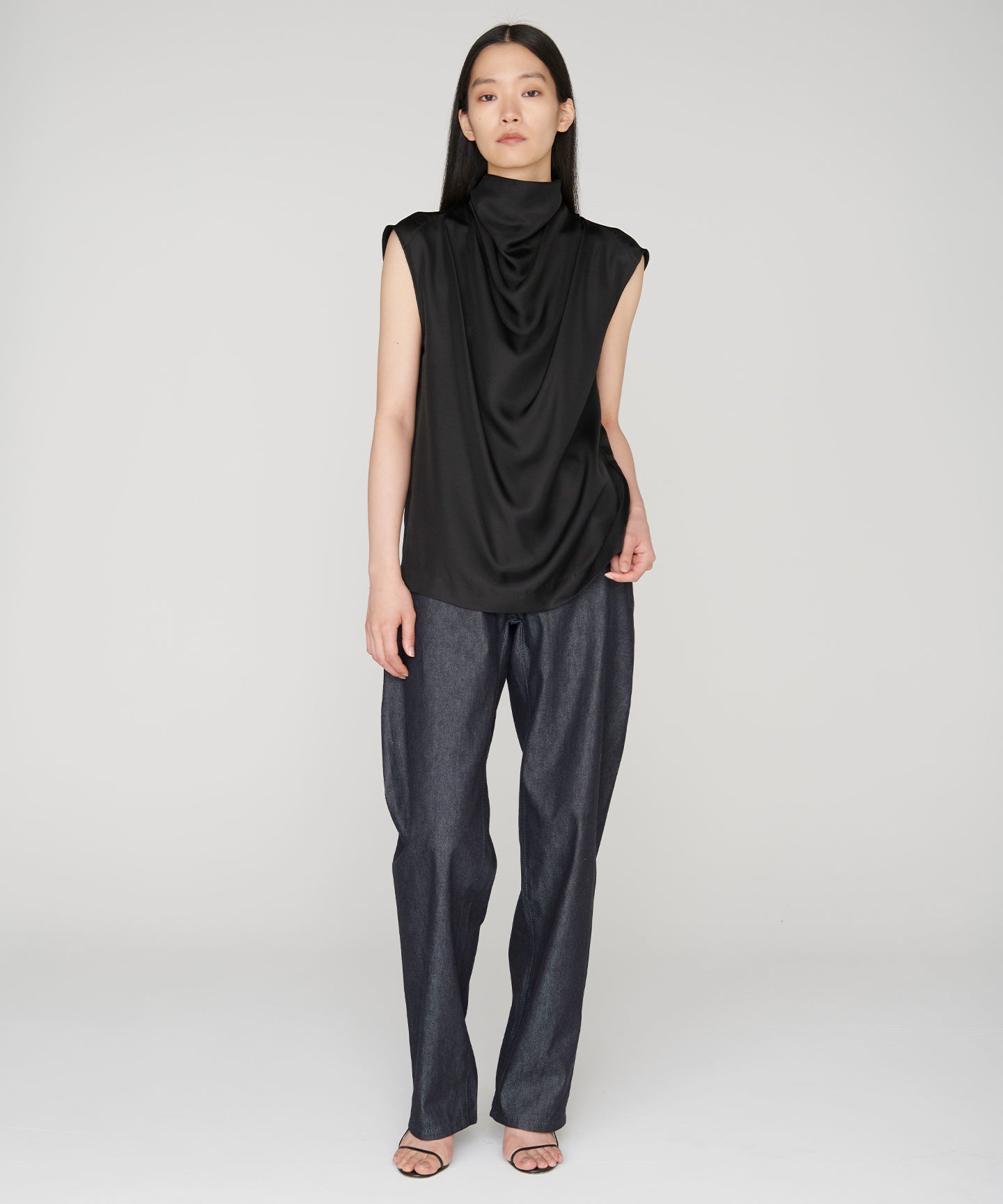 COTTON SILK DENIM / STRAIGHT TSUTSUMU  PANTS