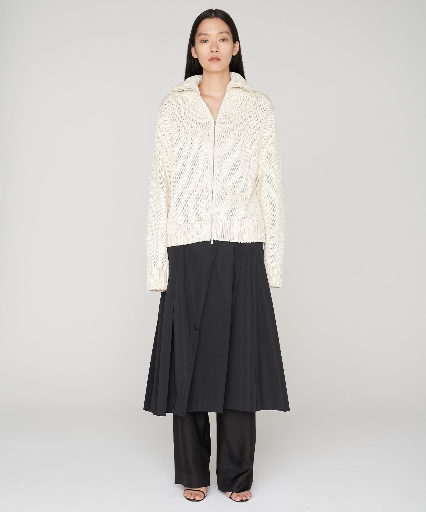 POLYESTER SILK TAFFETA / PLEATED A-LINE SKIRT