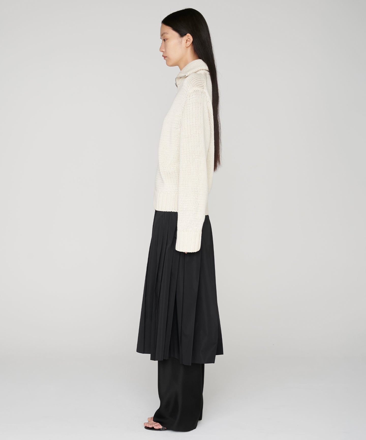 POLYESTER SILK TAFFETA / PLEATED A-LINE SKIRT