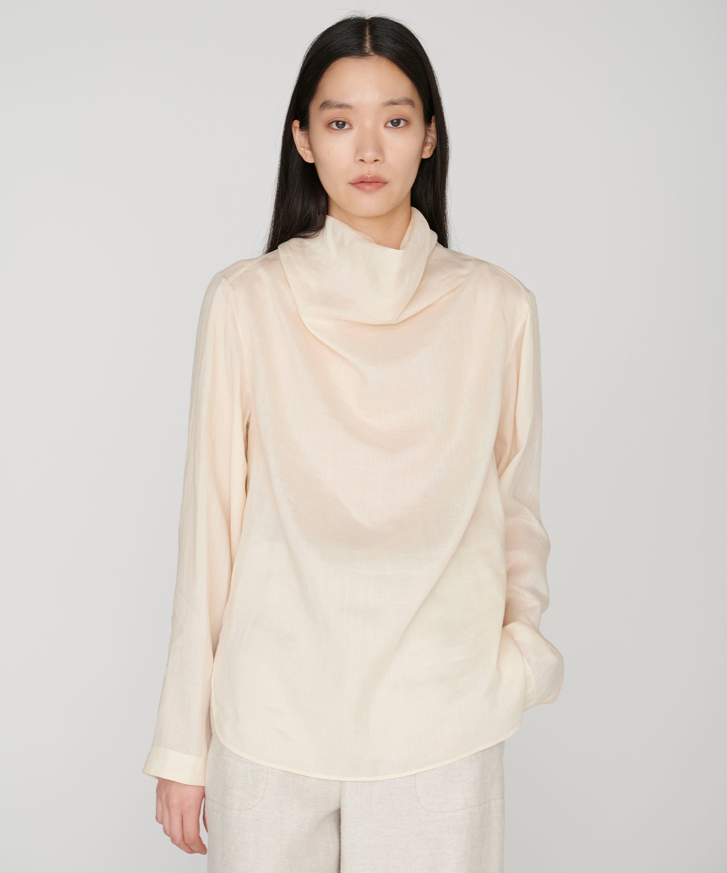 RAMIE SILK LAWN / DRAPEYNECK BLOUSE
