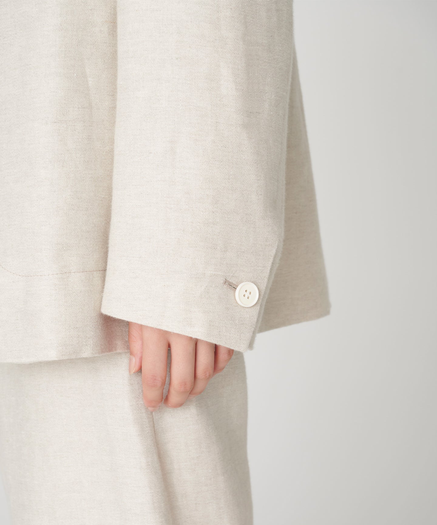 LINEN DOUBLE CLOTH / OVERSIZED NO COLLAR JACKET ｜SCEARN/セアン