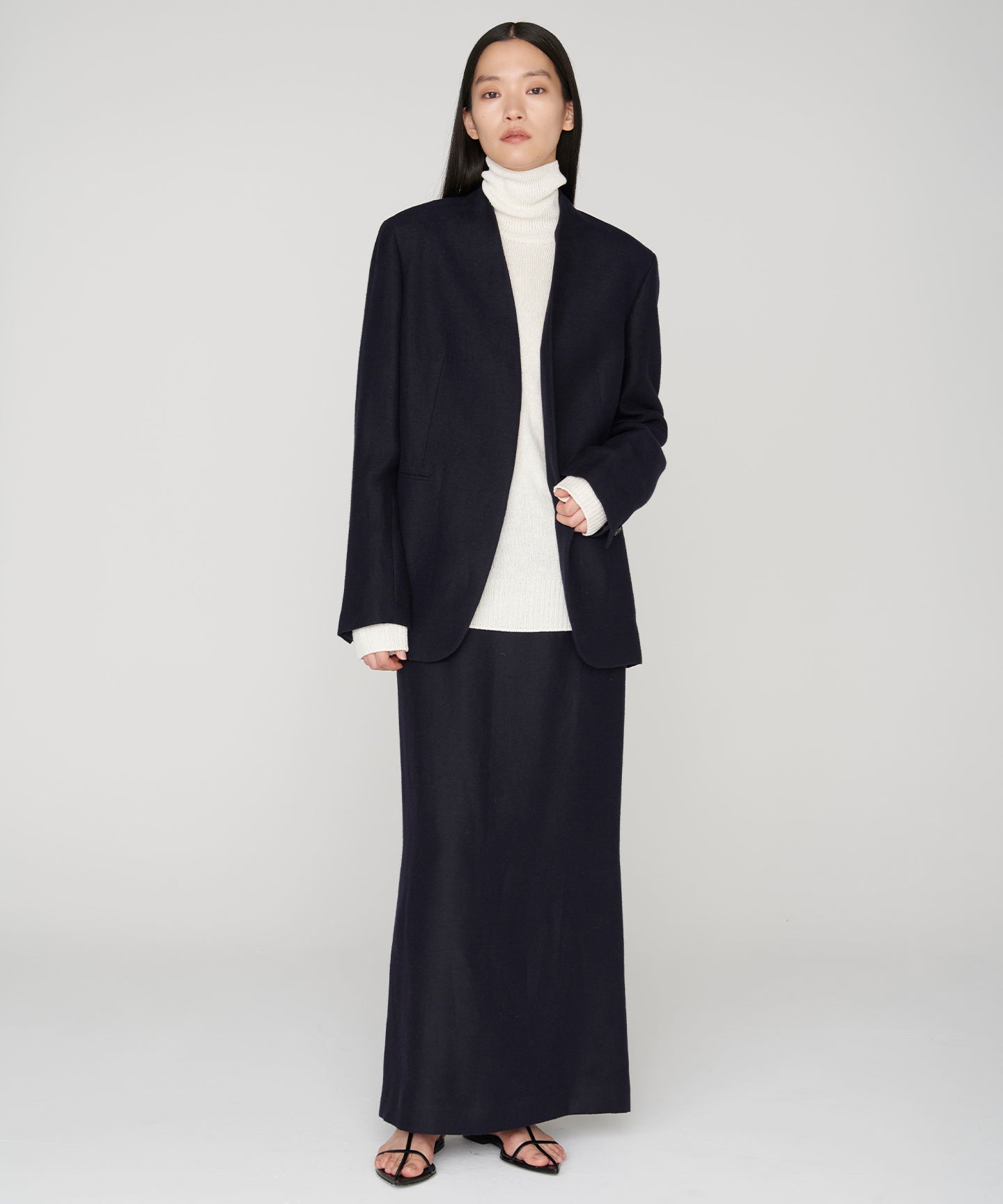 LINEN DOUBLE CLOTH / OVERSIZED NO COLLAR JACKET ｜SCEARN/セアン
