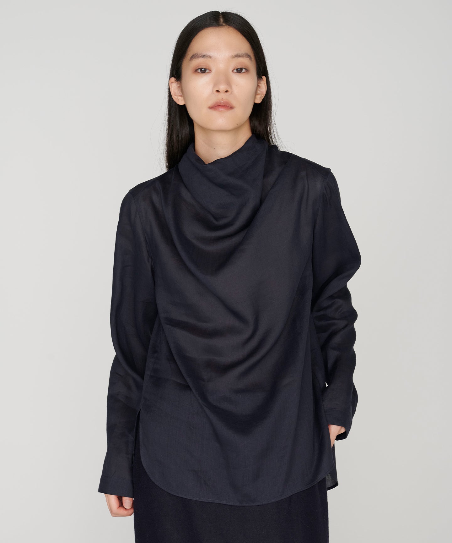 RAMIE SILK LAWN / DRAPEYNECK BLOUSE