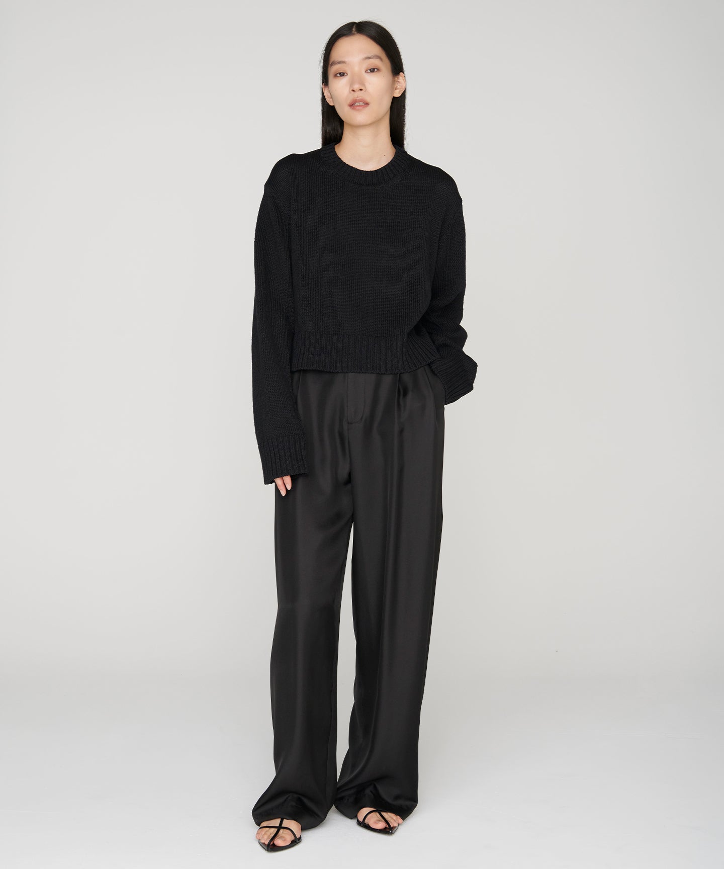 GIMA COTTON SILK WASHI / CROPPED CREWNECK SWEATER