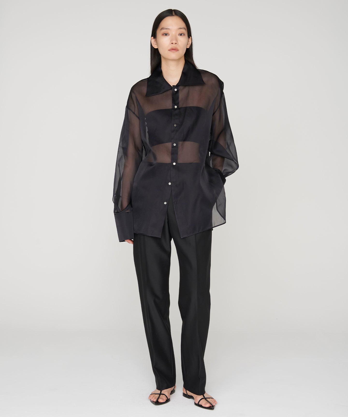 WOOL SILK / SLIM LEG PANTS