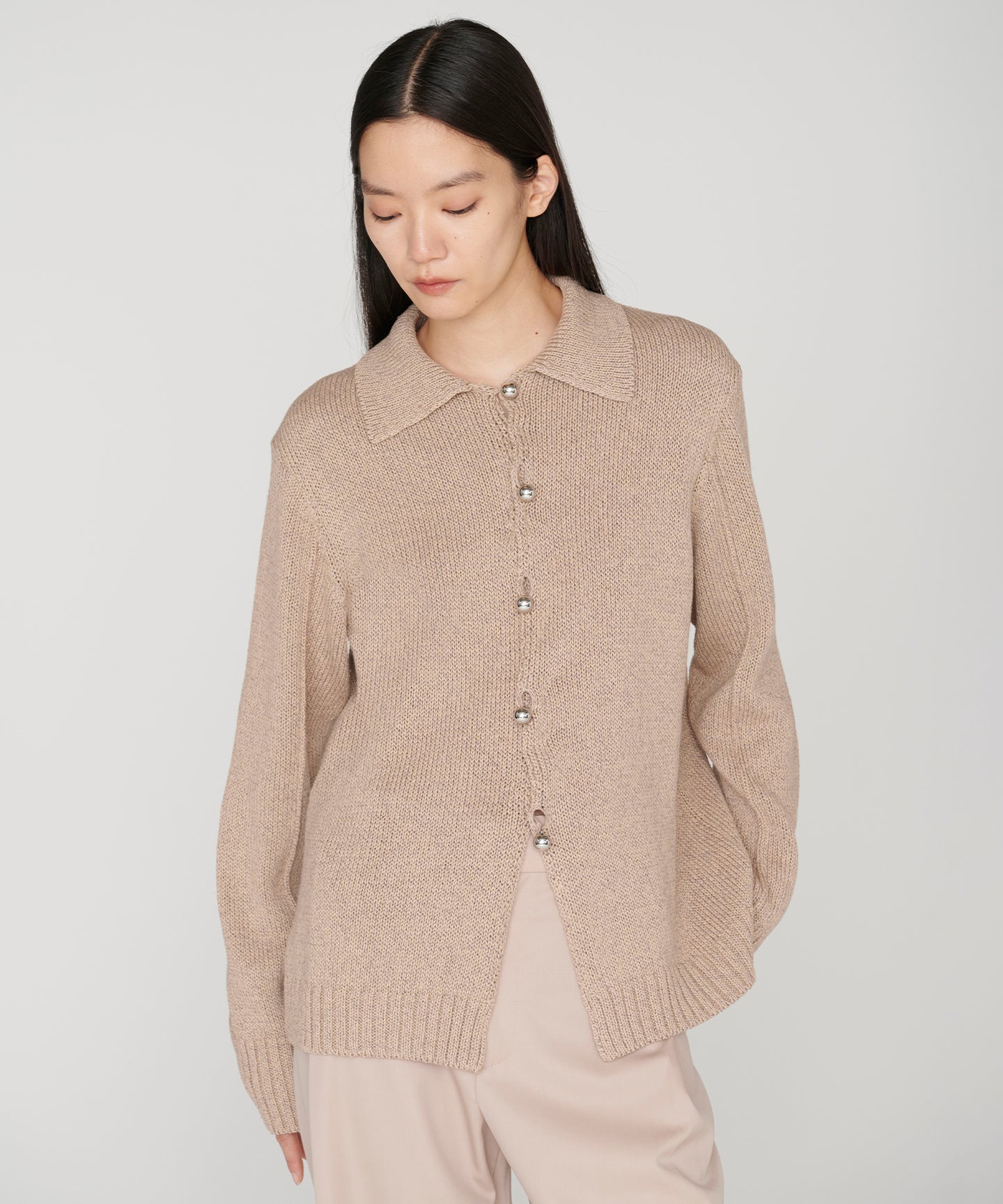 GIMA COTTON SILK WASHI / POLO KNIT CARDIGAN