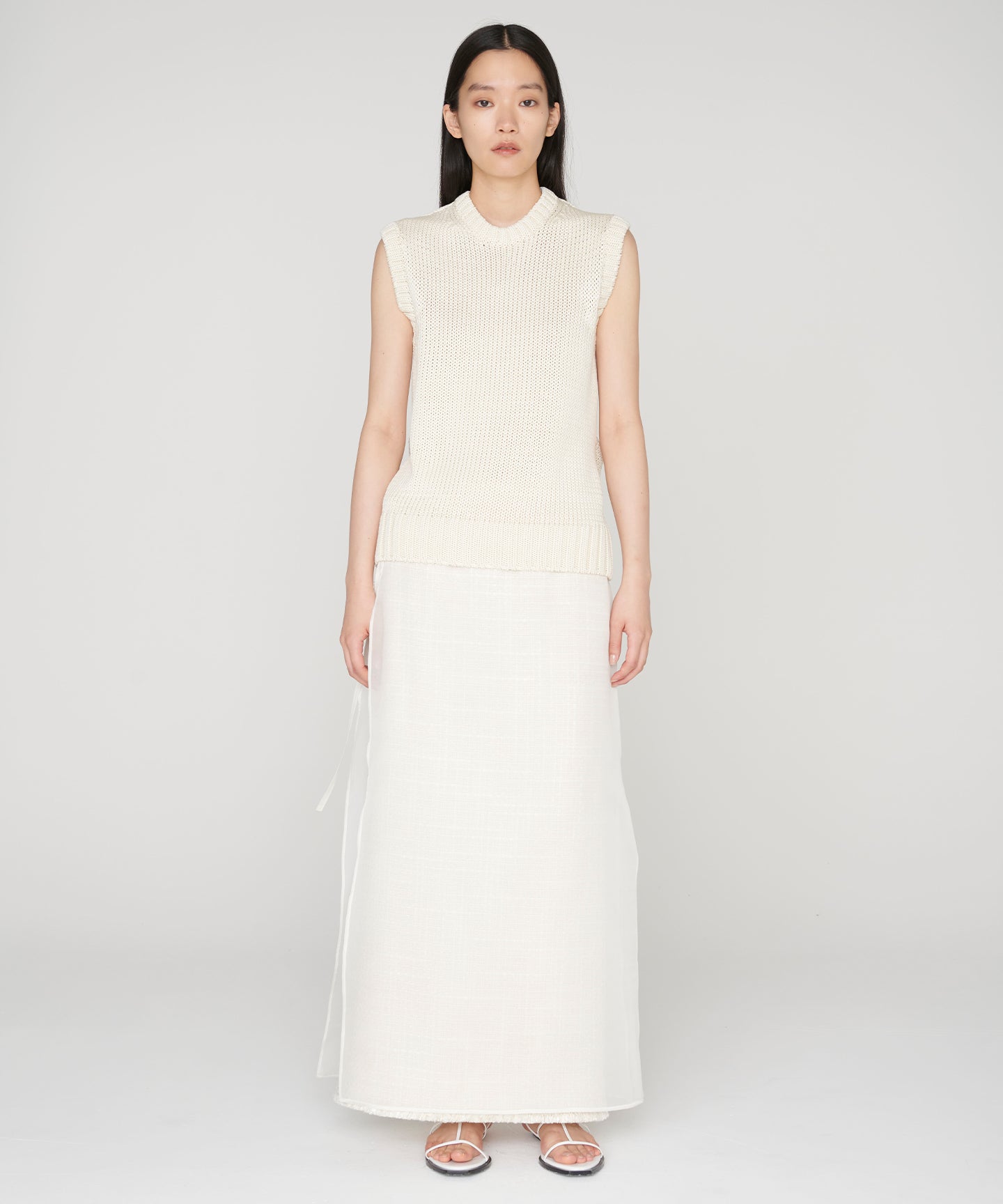 SILK LINEN TWEED / FRINGE STRAIGHT SKIRT