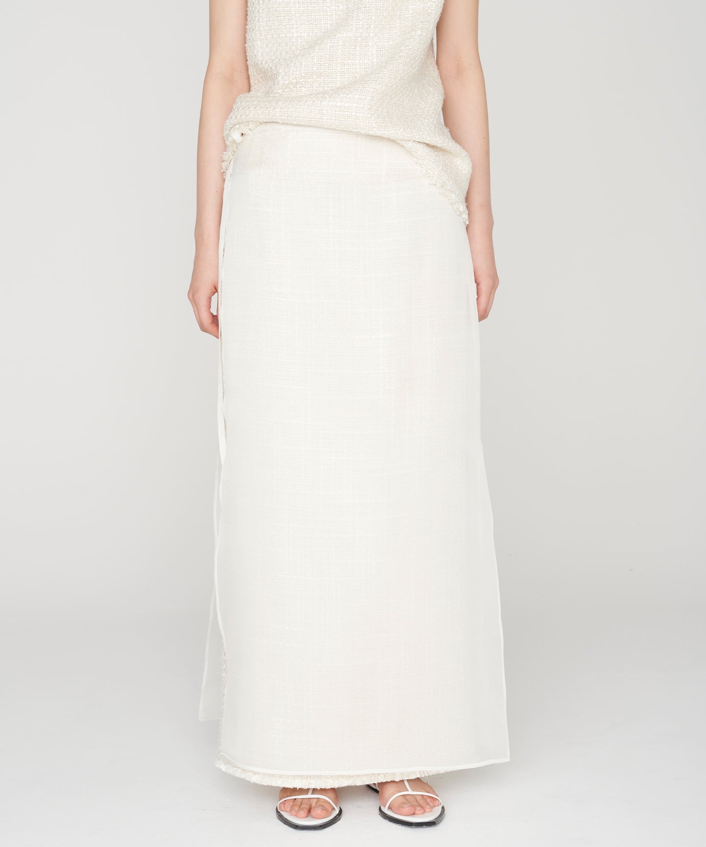 SILK LINEN TWEED / FRINGE STRAIGHT SKIRT