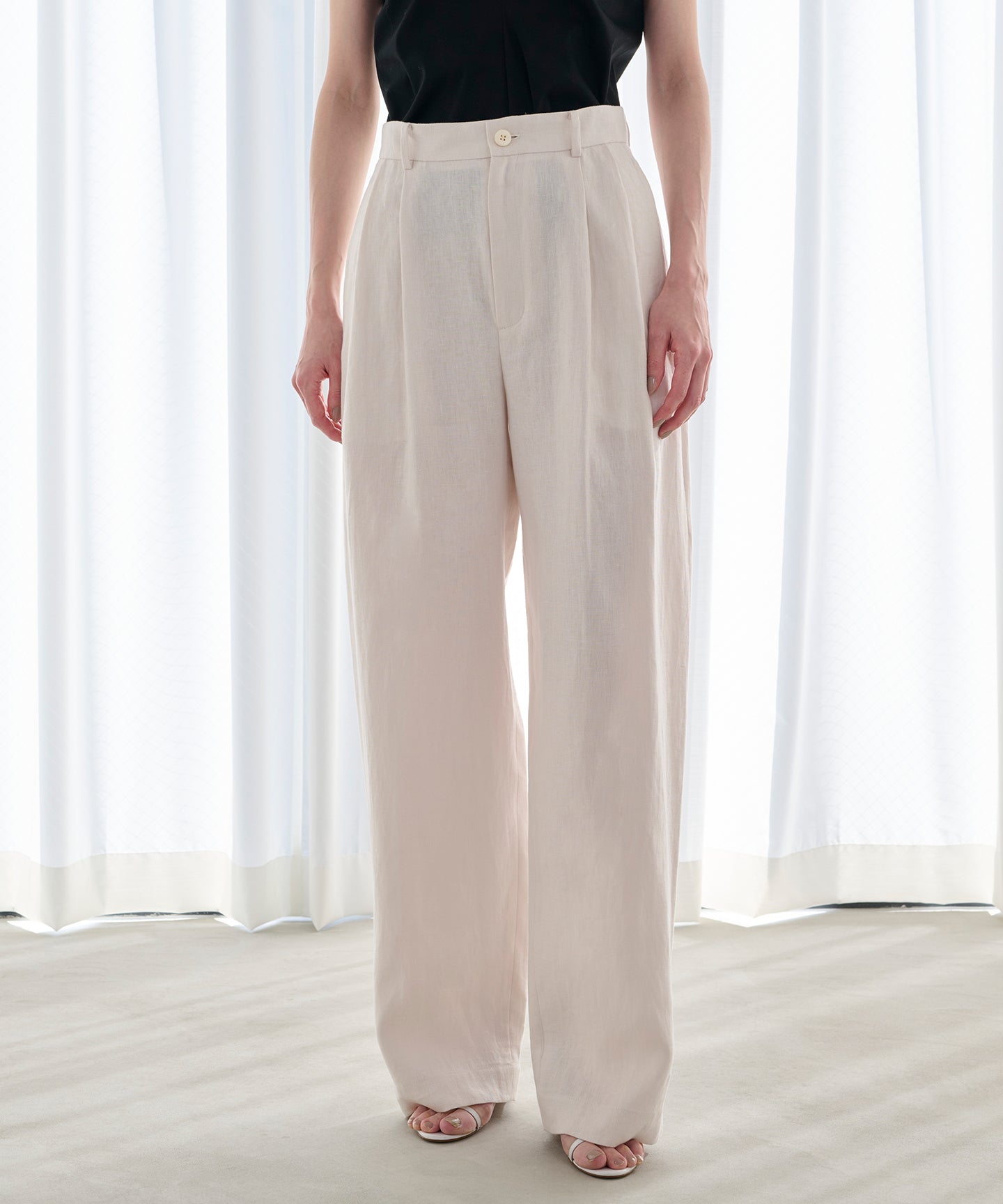 LINEN HERRINGBONE / DOUBLE PLEATED TSUTSUMU PANTS