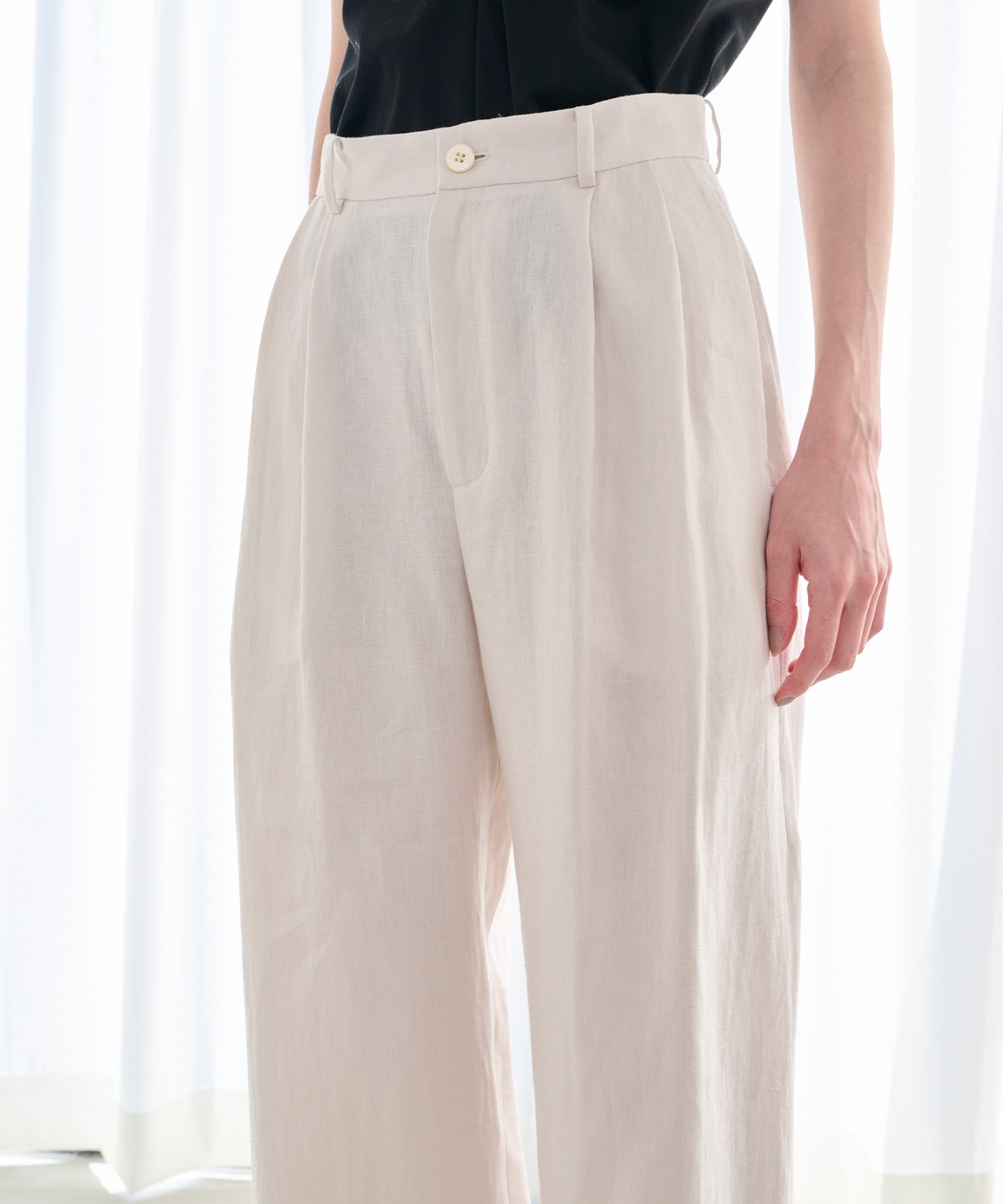 LINEN HERRINGBONE / DOUBLE PLEATED TSUTSUMU PANTS