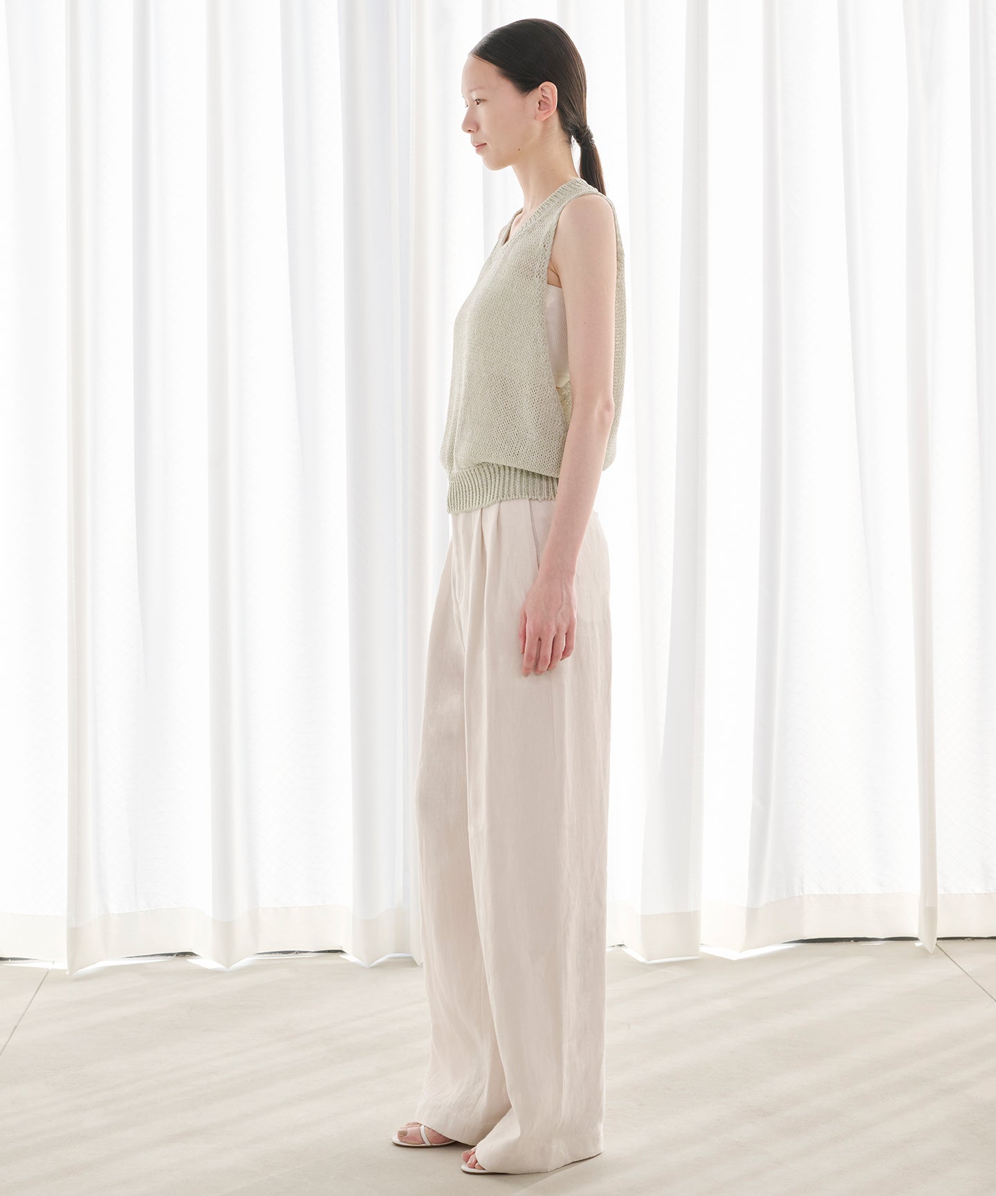 LINEN HERRINGBONE / DOUBLE PLEATED TSUTSUMU PANTS