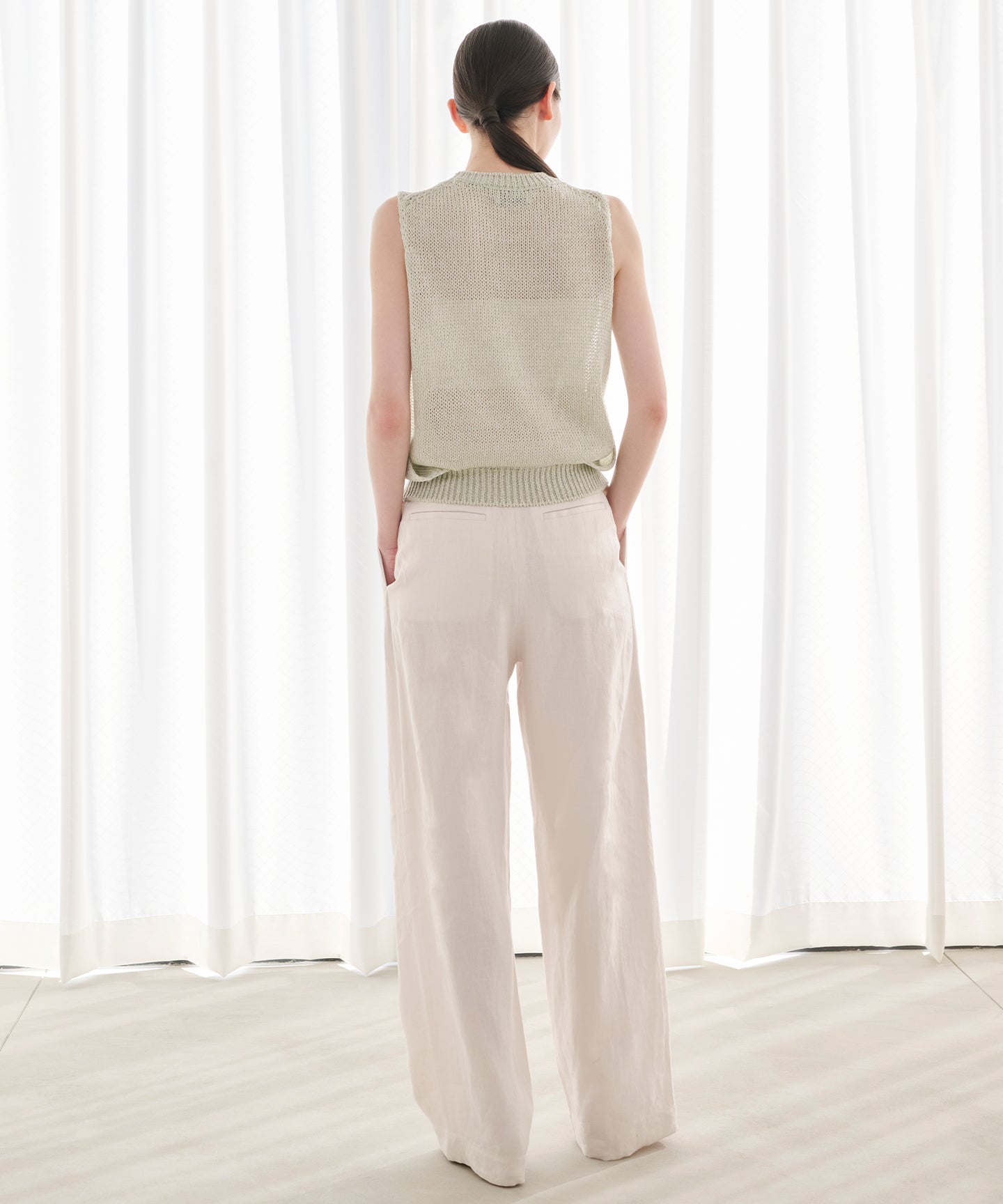 LINEN HERRINGBONE / DOUBLE PLEATED TSUTSUMU PANTS