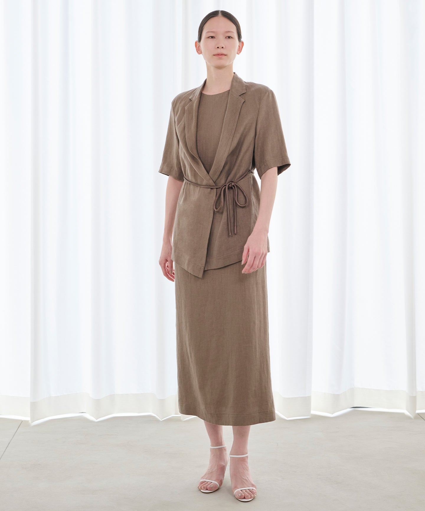 LINEN HERRINGBONE / I LINE LONG DRESS