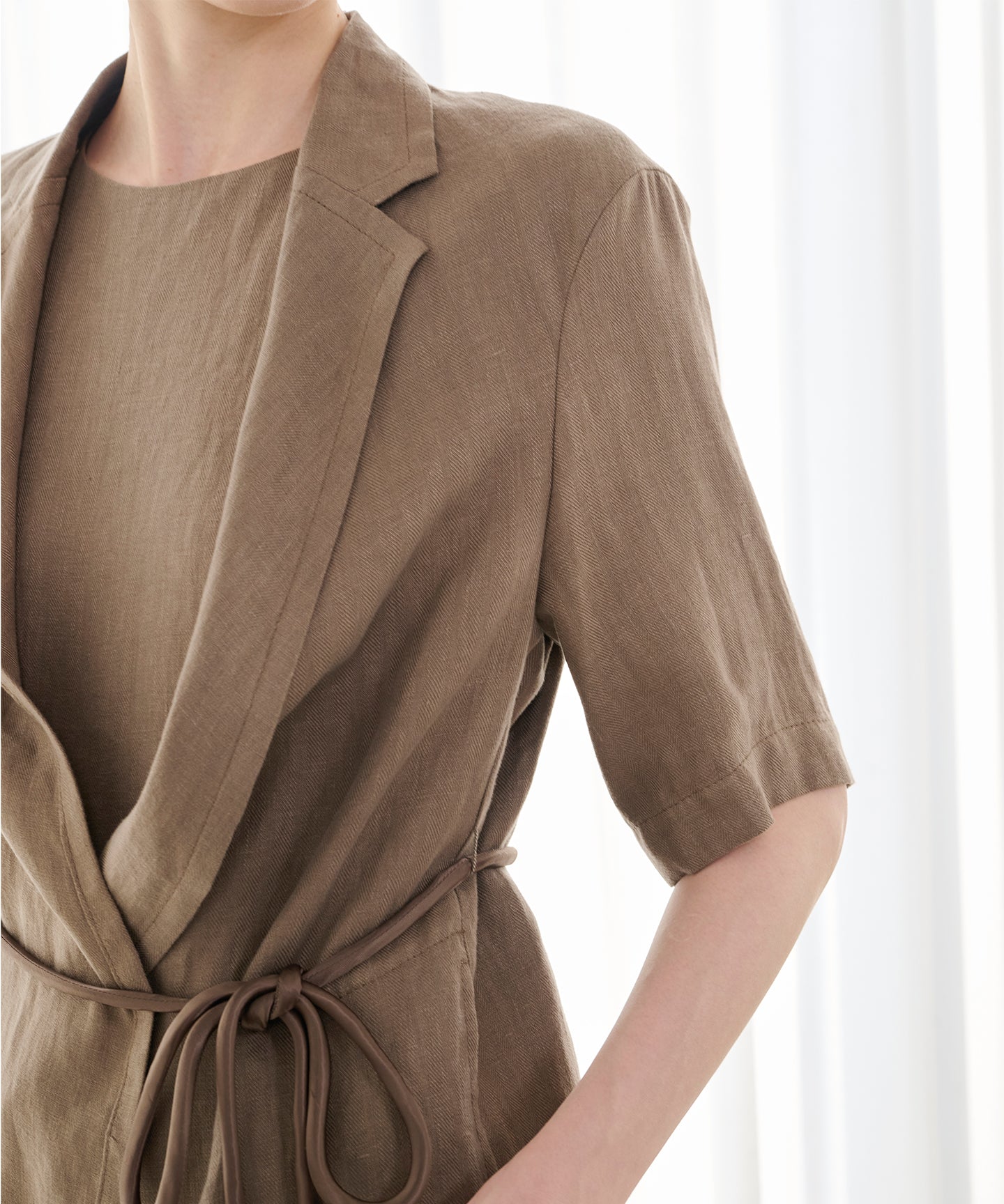 LINEN HERRINGBONE / DRAPEFRONT HALFSLEEVE JACKET