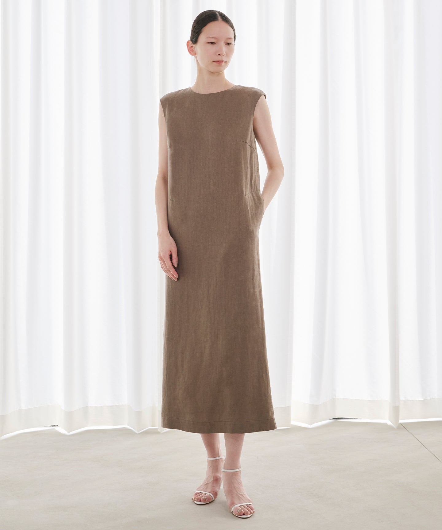 LINEN HERRINGBONE / I LINE LONG DRESS