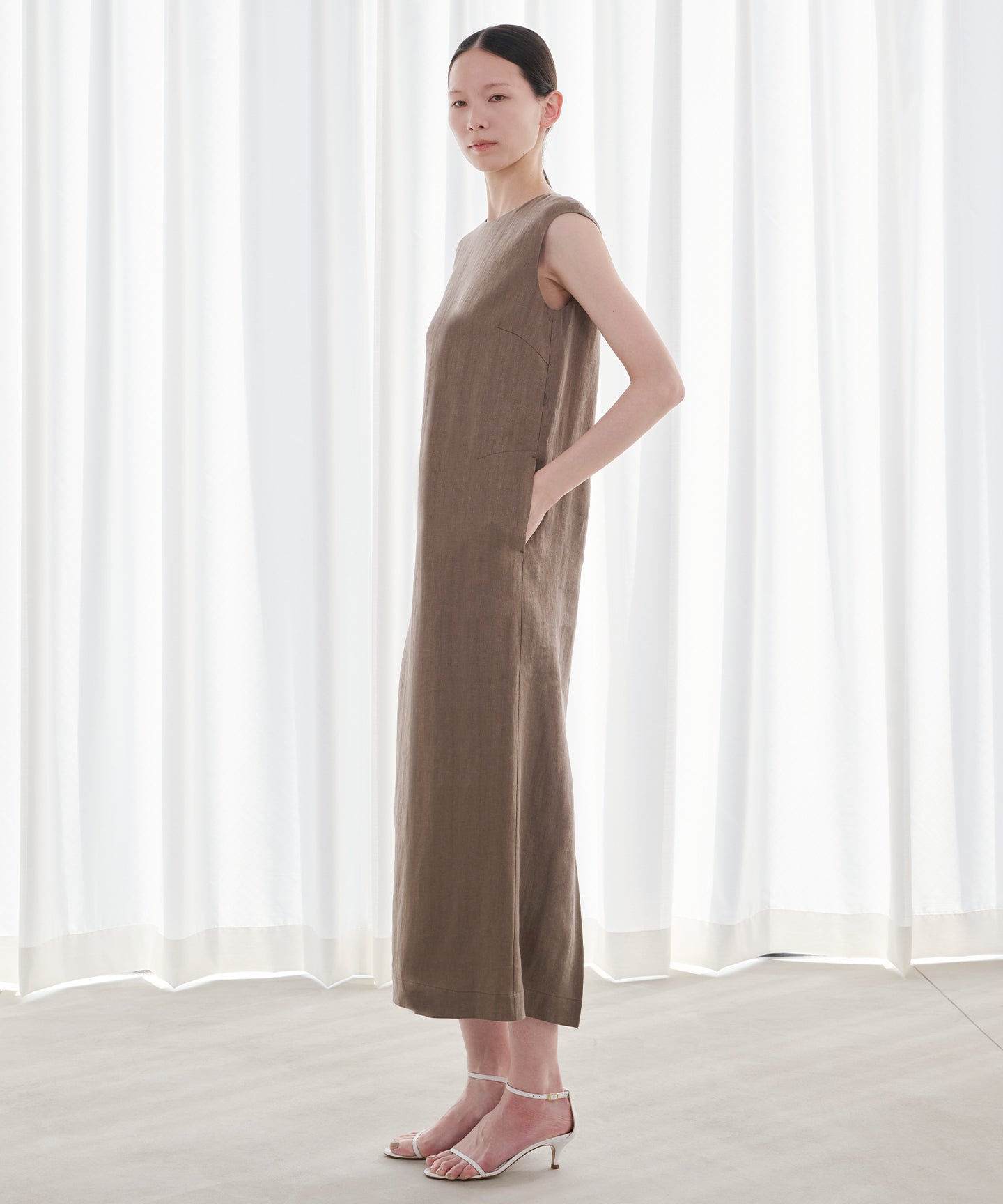 LINEN HERRINGBONE / I LINE LONG DRESS