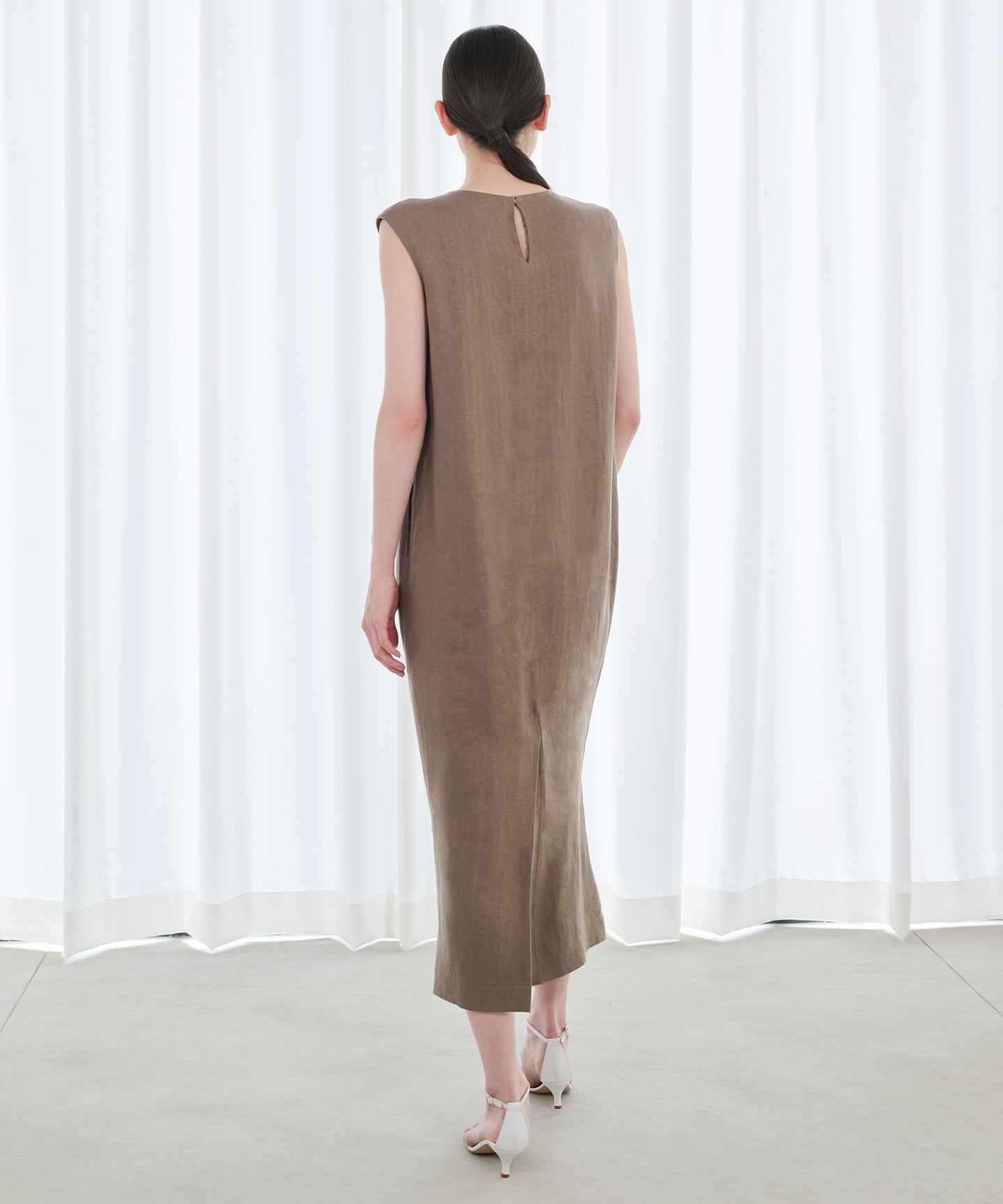 LINEN HERRINGBONE / I LINE LONG DRESS