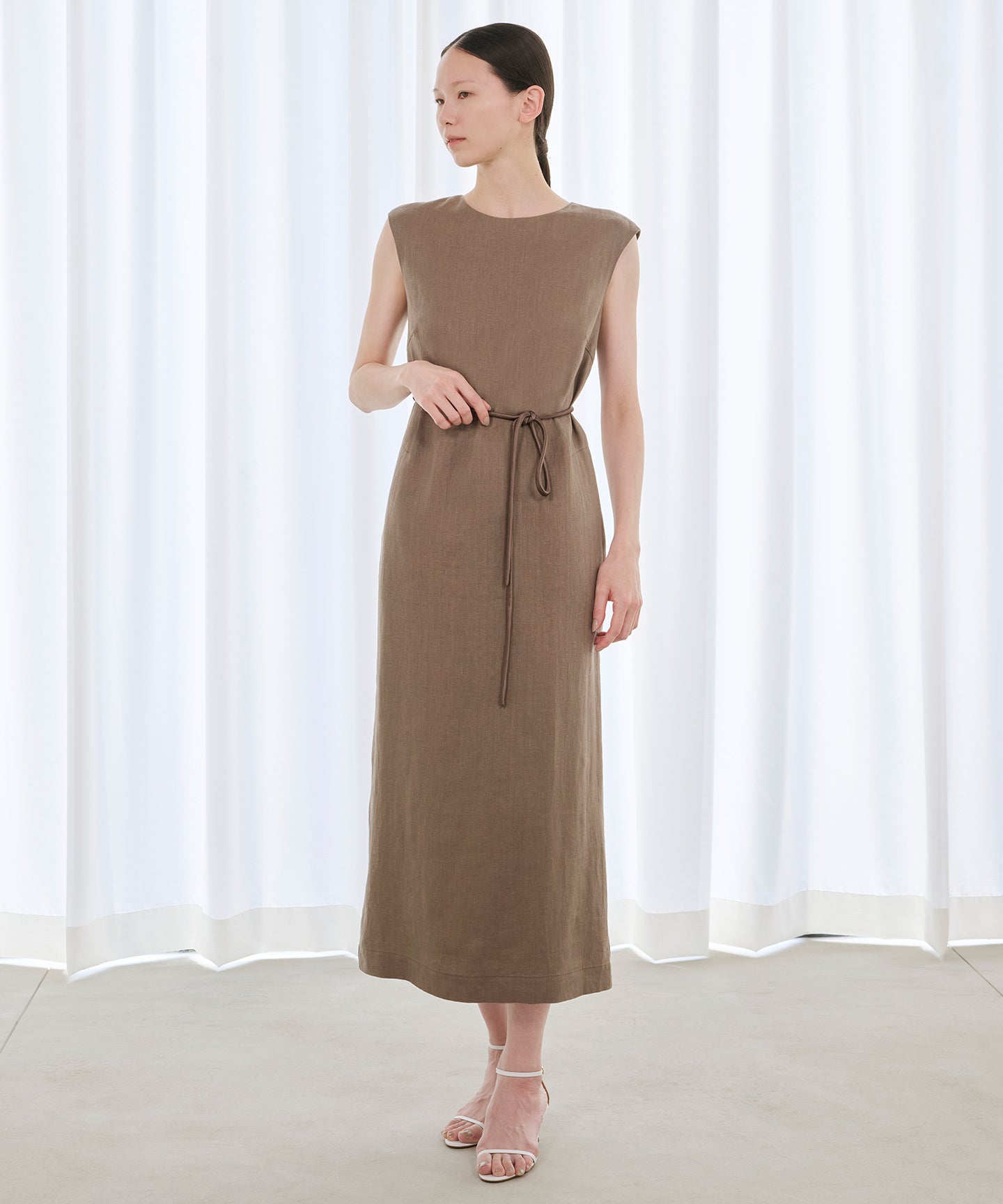 LINEN HERRINGBONE / I LINE LONG DRESS