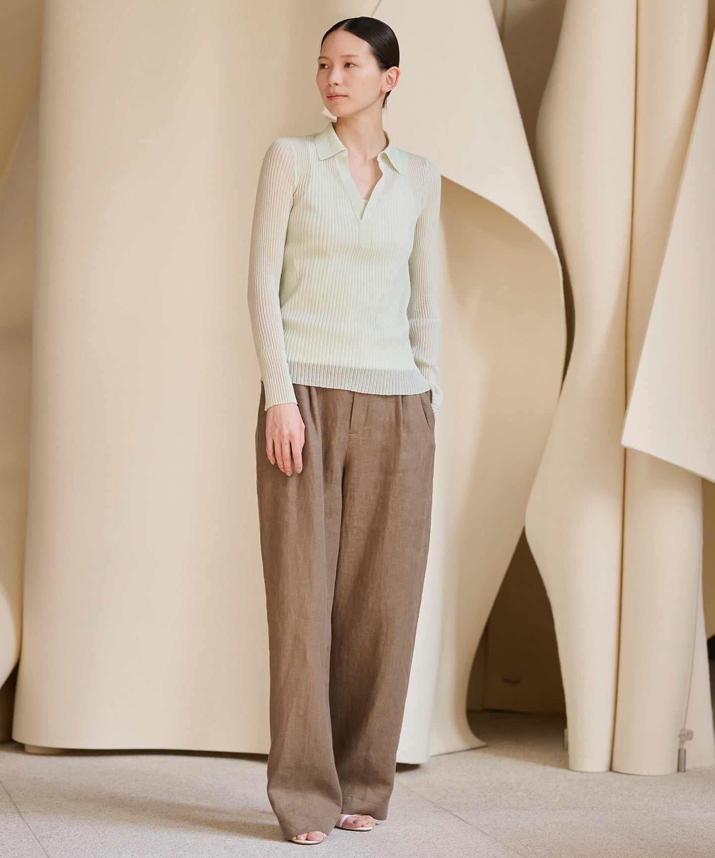 LINEN HERRINGBONE / DOUBLE PLEATED TSUTSUMU PANTS