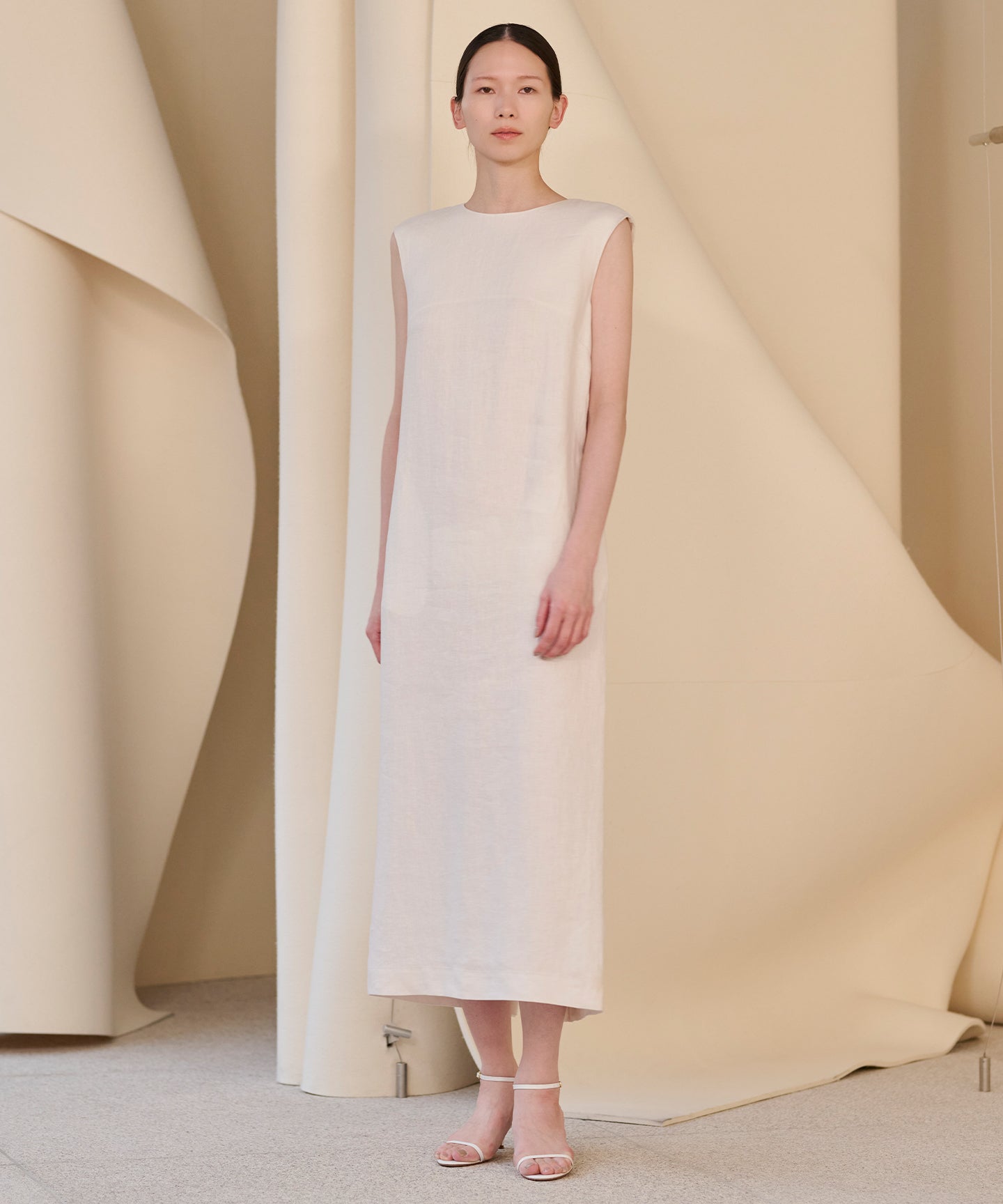 LINEN HERRINGBONE / I LINE LONG DRESS