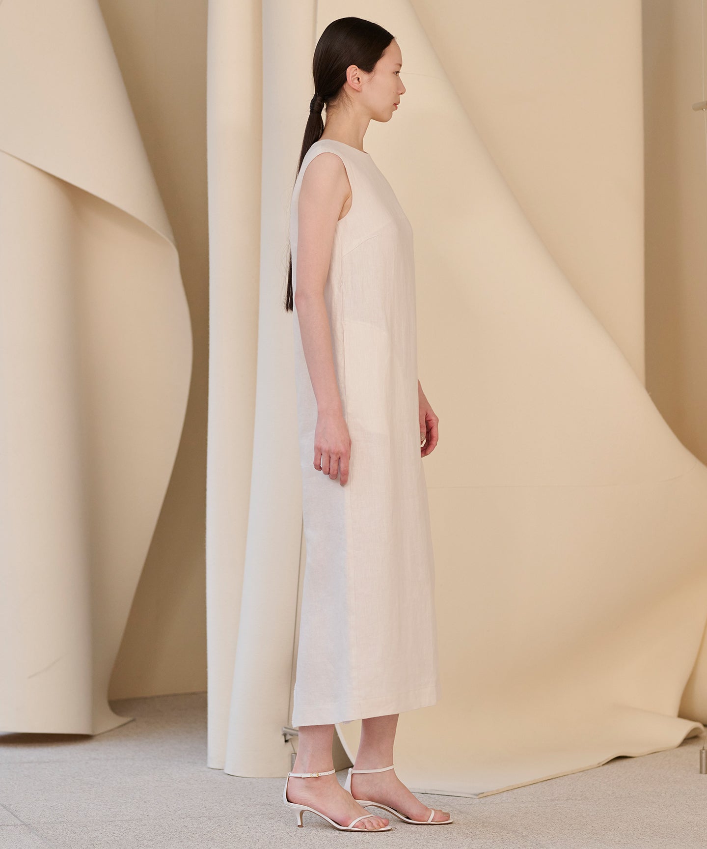 LINEN HERRINGBONE / I LINE LONG DRESS
