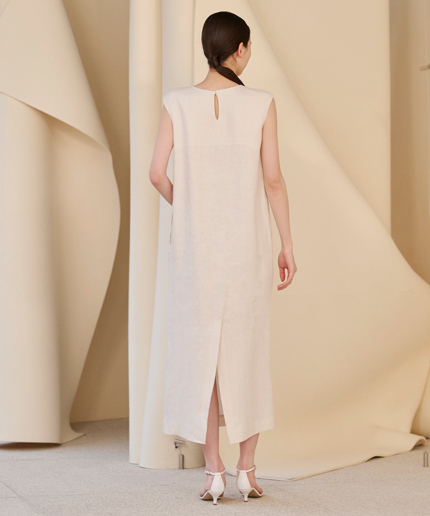 LINEN HERRINGBONE / I LINE LONG DRESS