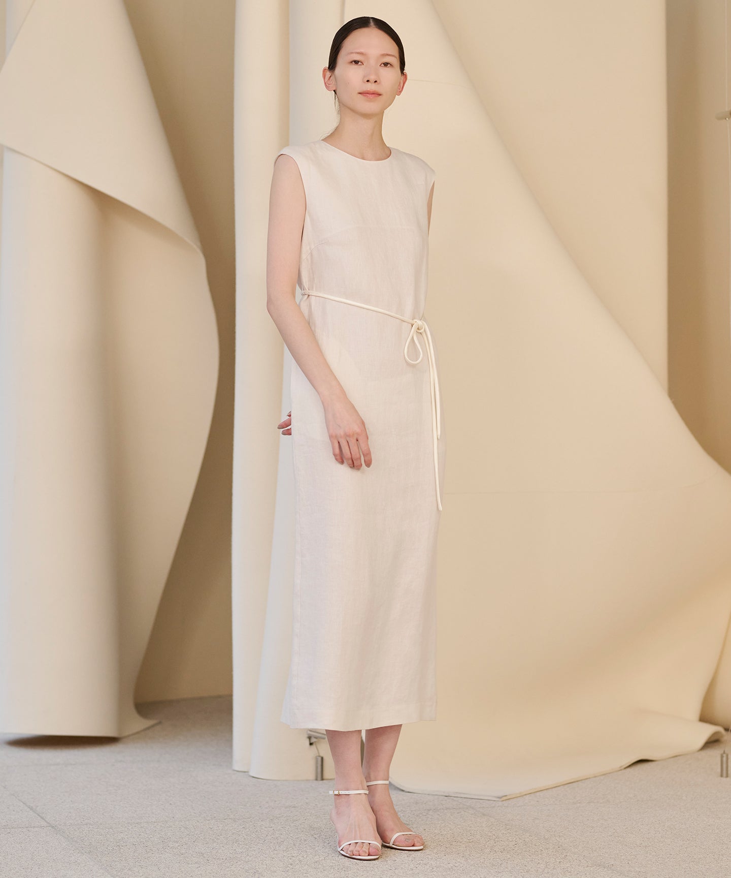 LINEN HERRINGBONE / I LINE LONG DRESS